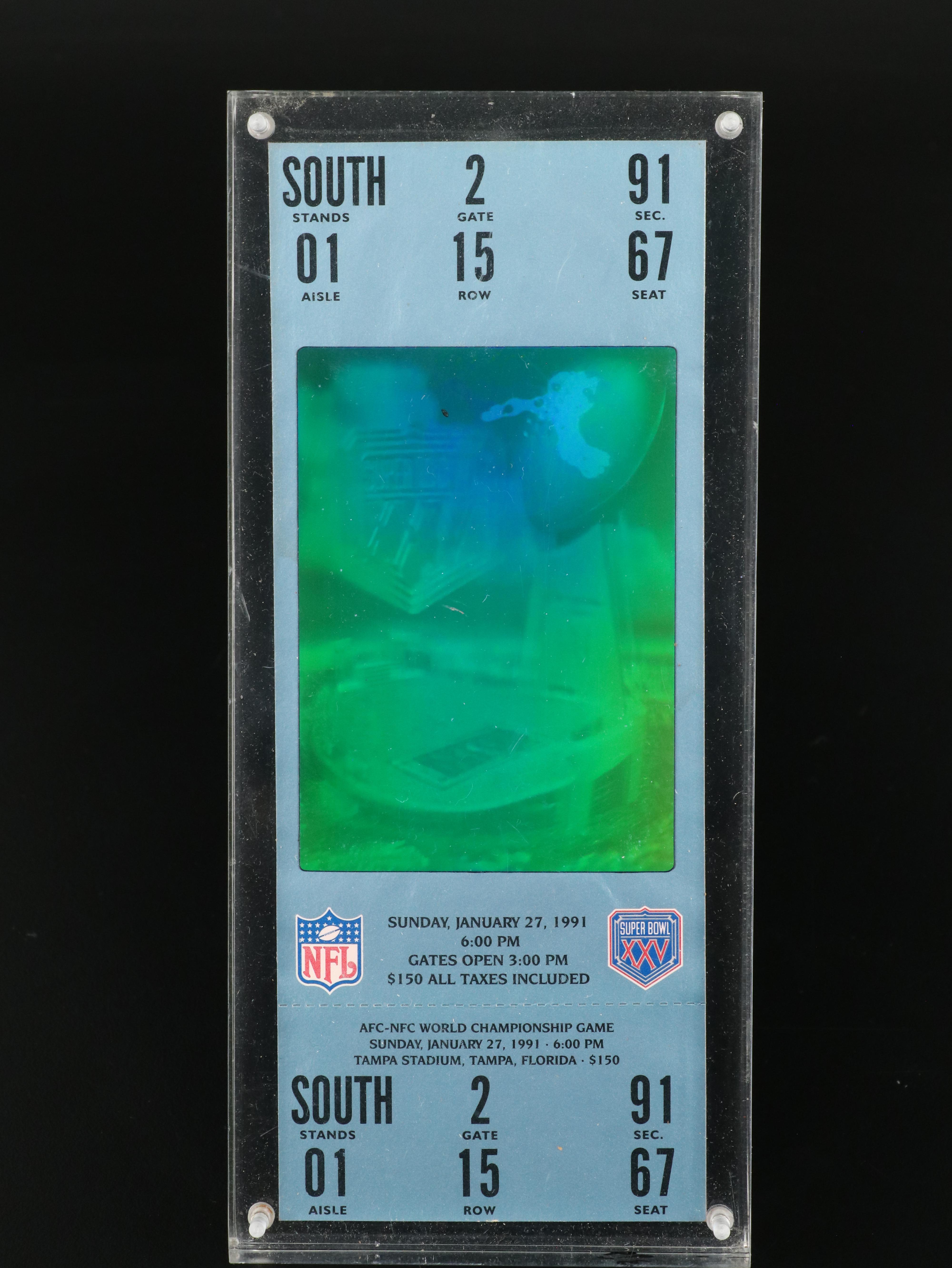 Wilson Official Super Bowl XXI Football with Super Bowl XXV Ticket Stub
