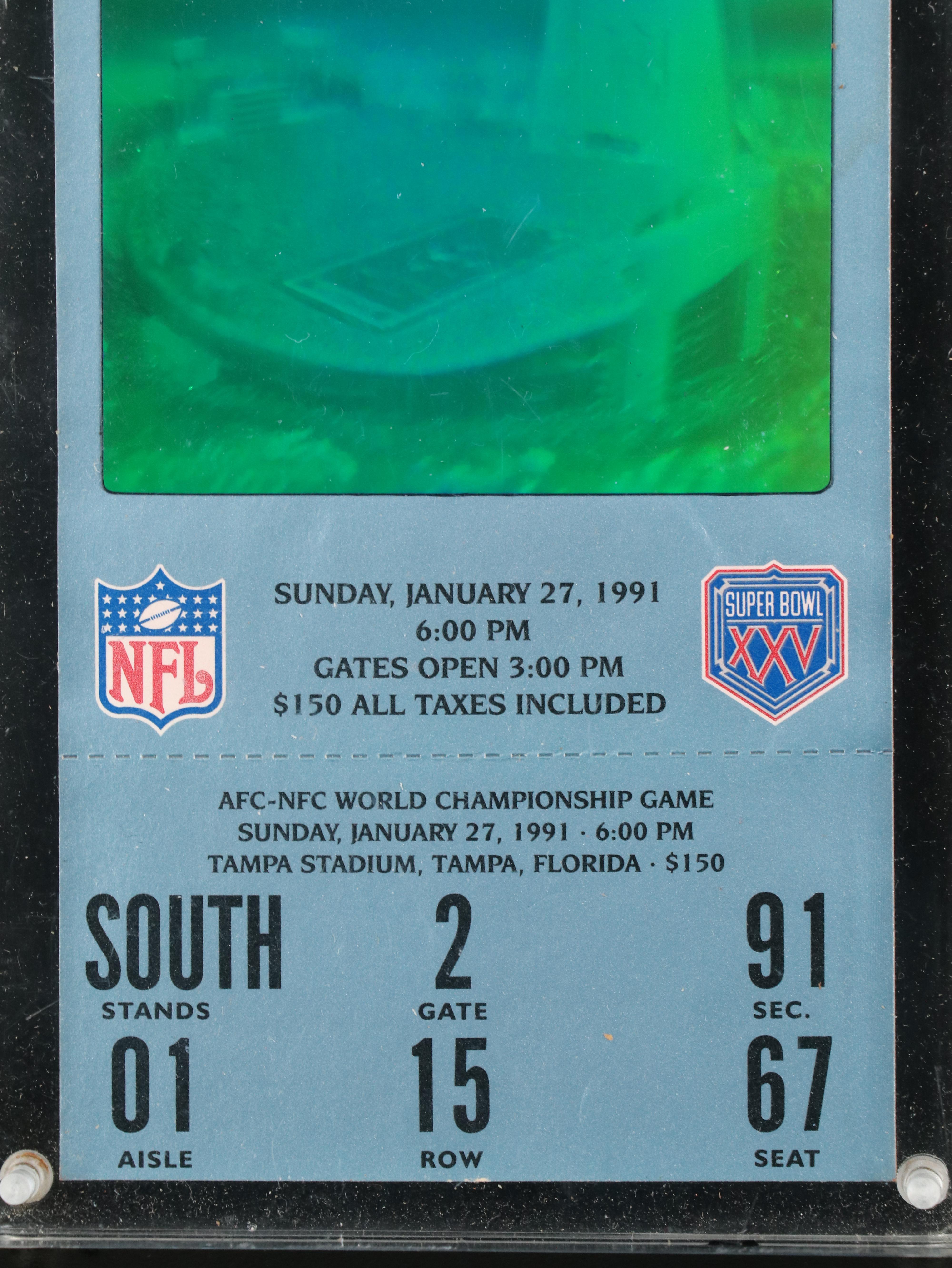 Wilson Official Super Bowl XXI Football with Super Bowl XXV Ticket Stub