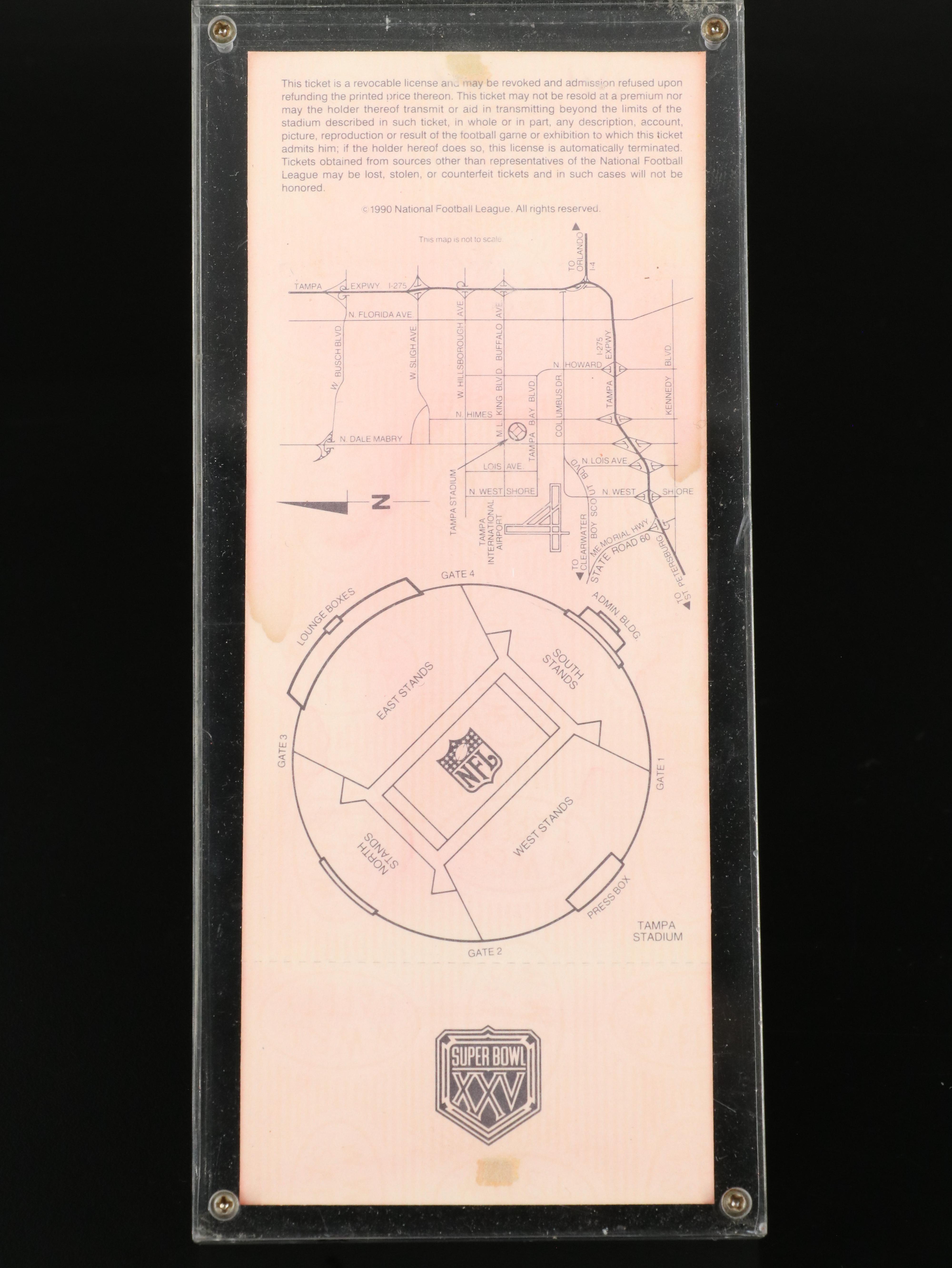 Wilson Official Super Bowl XXI Football with Super Bowl XXV Ticket Stub