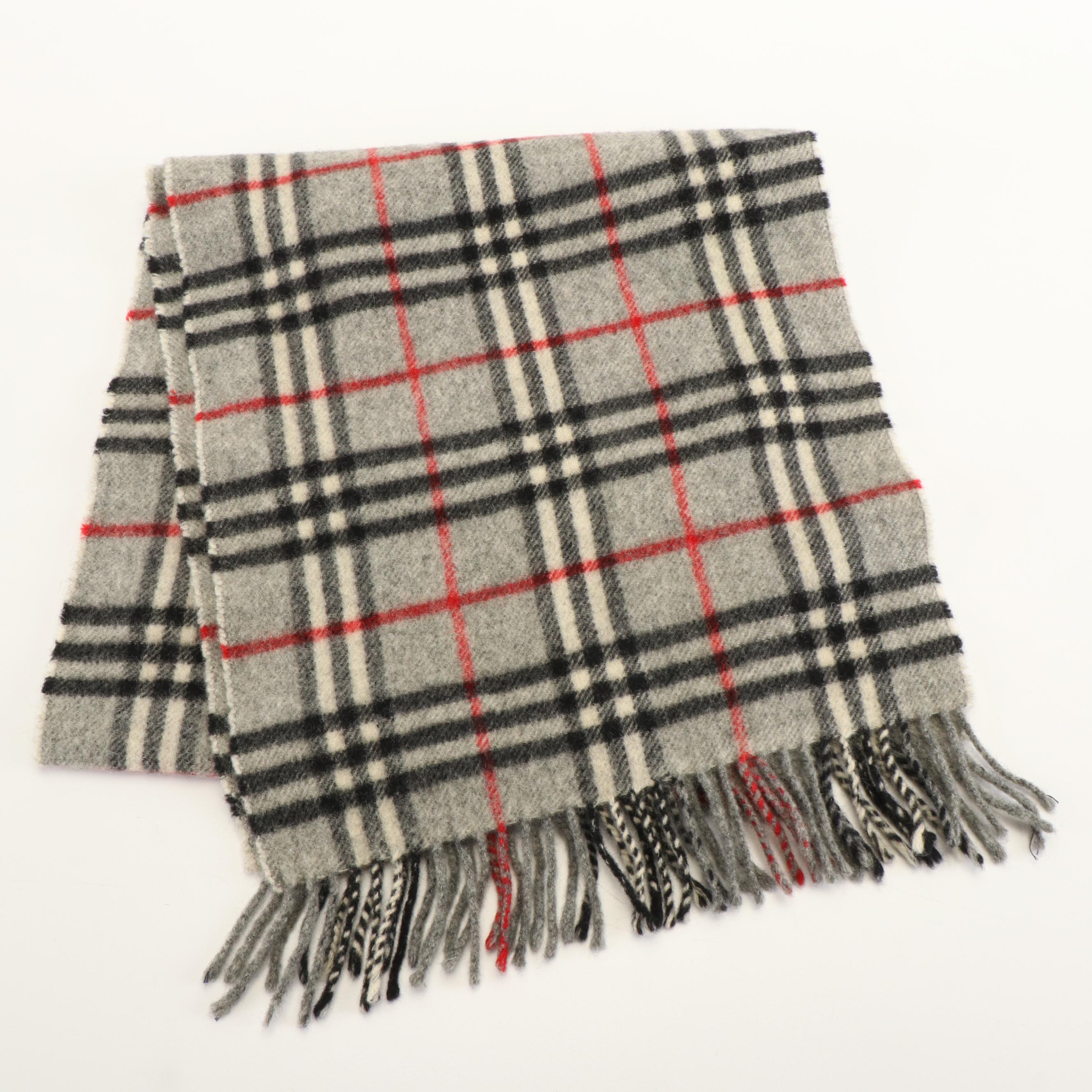 Burberrys of London Fringed Gray House Check Lambswool Scarf