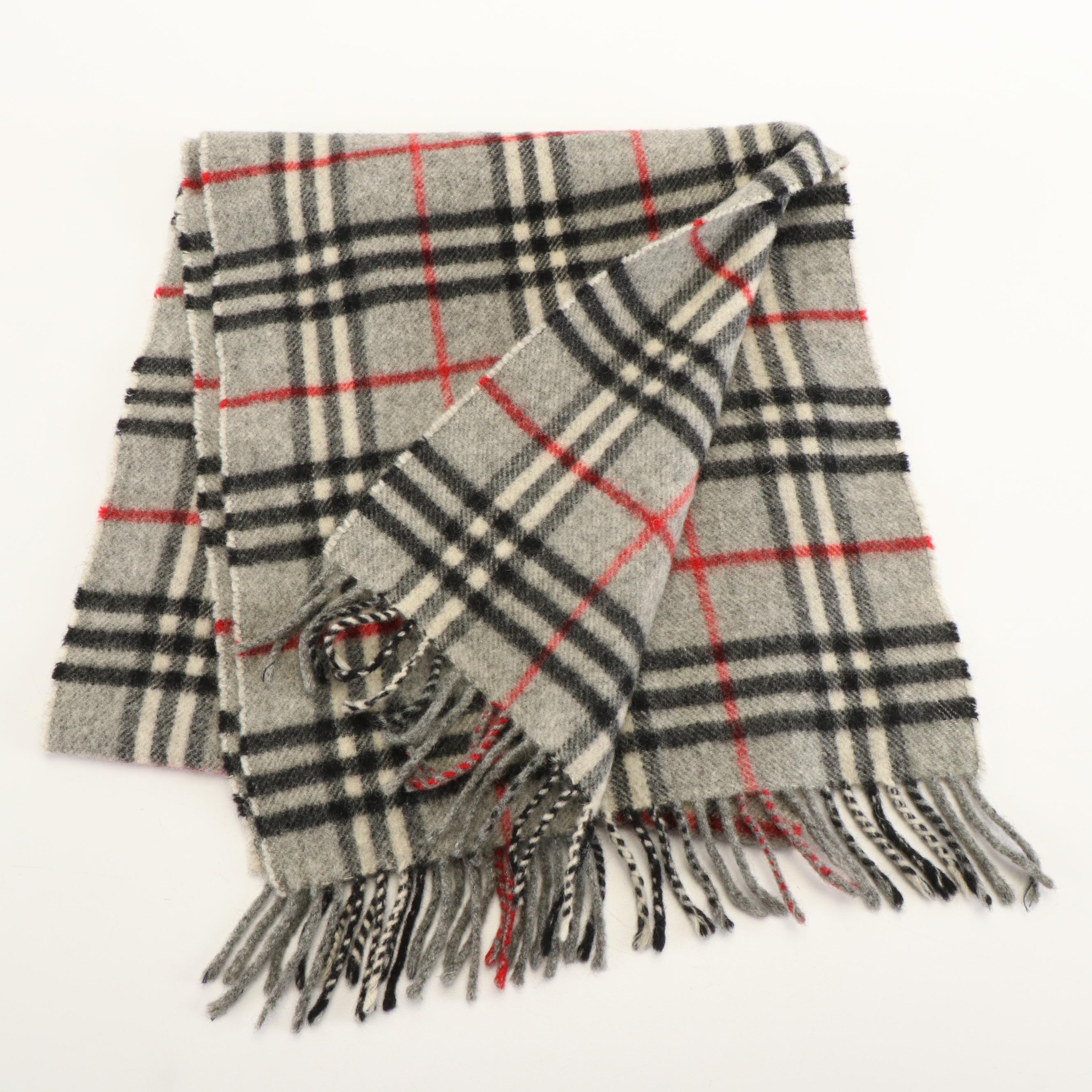 Burberrys of London Fringed Gray House Check Lambswool Scarf
