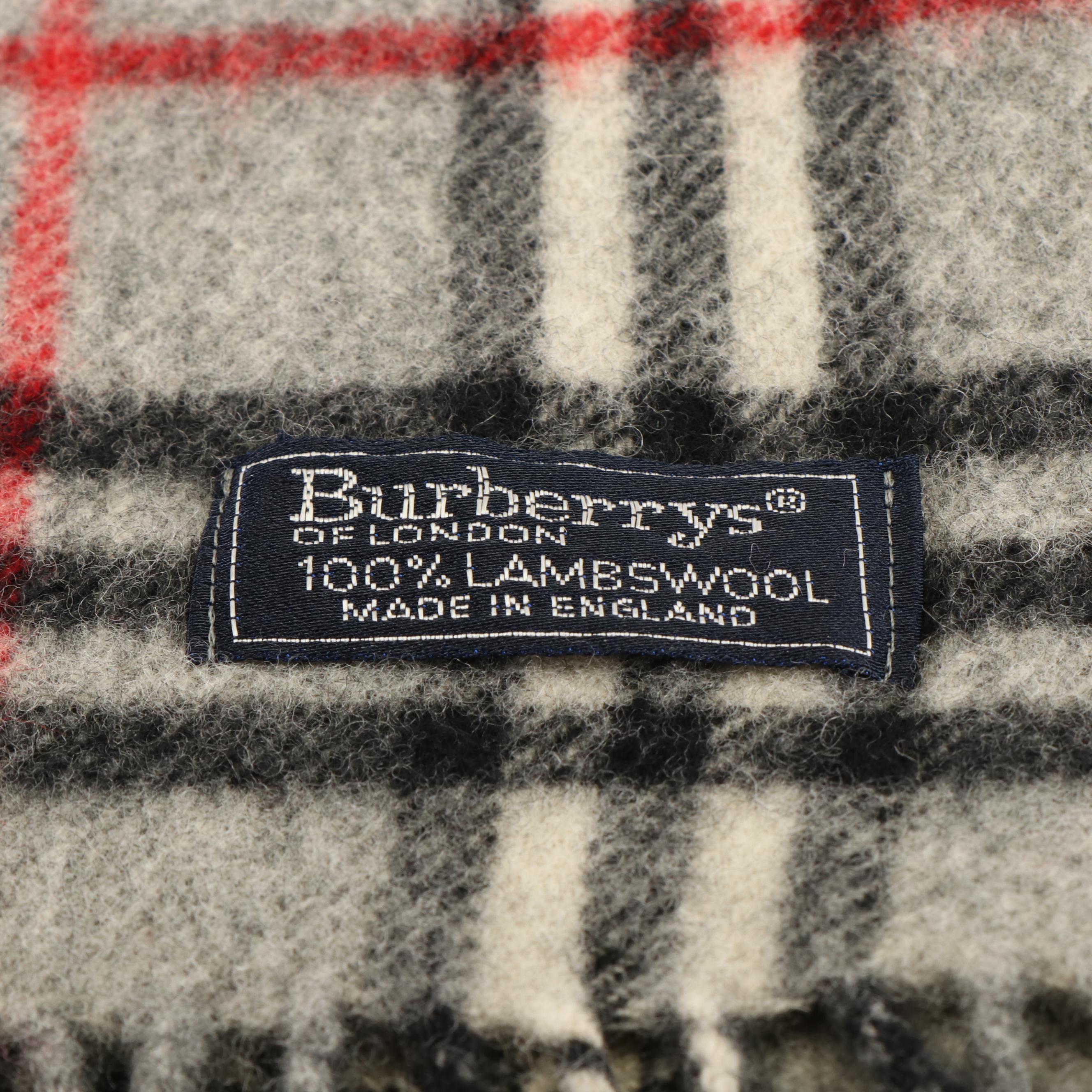 Burberrys of London Fringed Gray House Check Lambswool Scarf