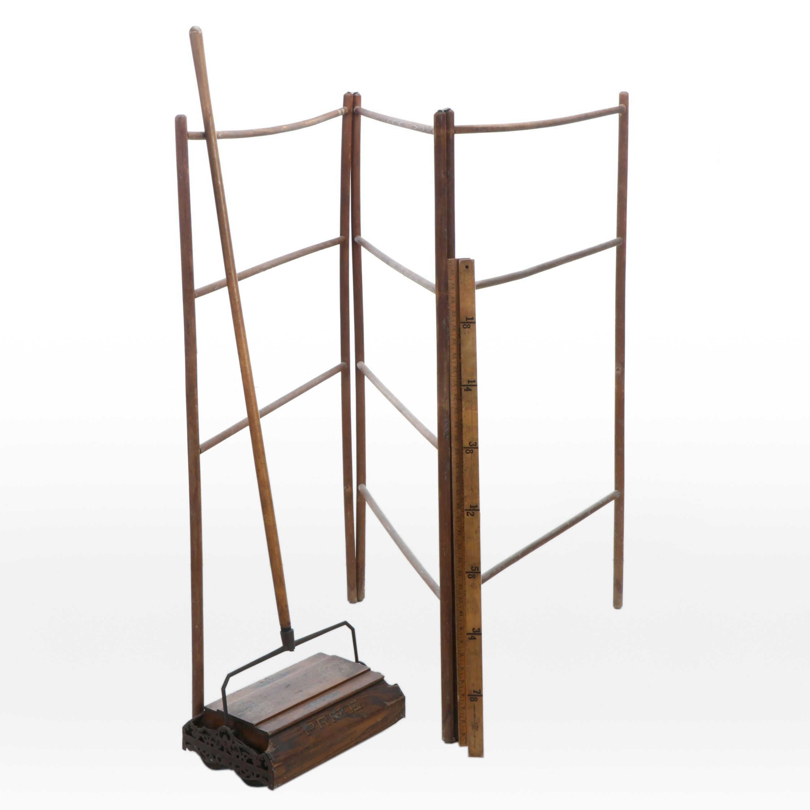 Bissell "Prize" Sweeper with Folding Clothing Rack and Yard Sticks