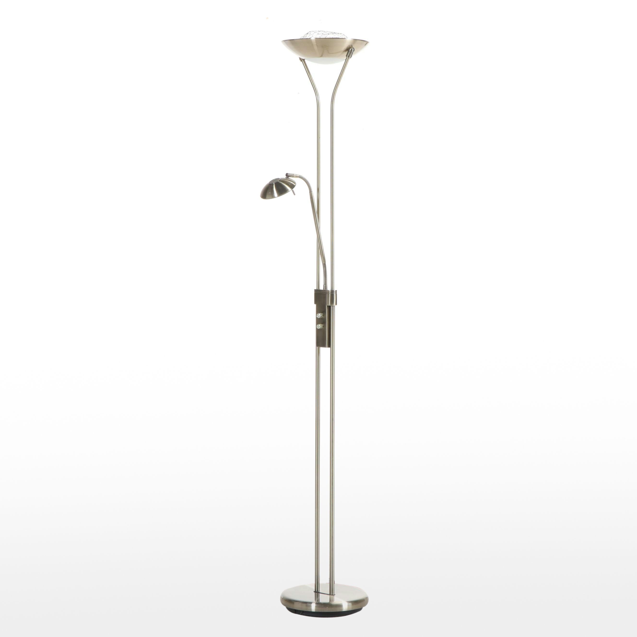 Brushed Metal Torchiere Floor Lamp with Adjustable Task Light