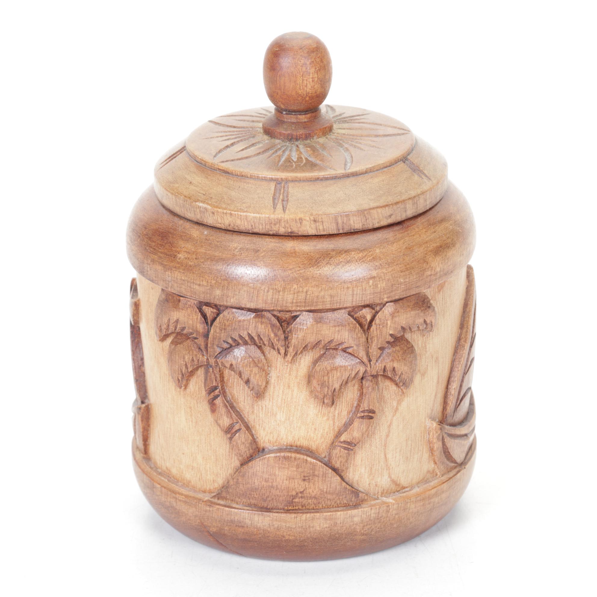 Hawaiian Coco Joe's 1970s Hapa Wood Tiki "Lono" with Hand-Carved Boxes