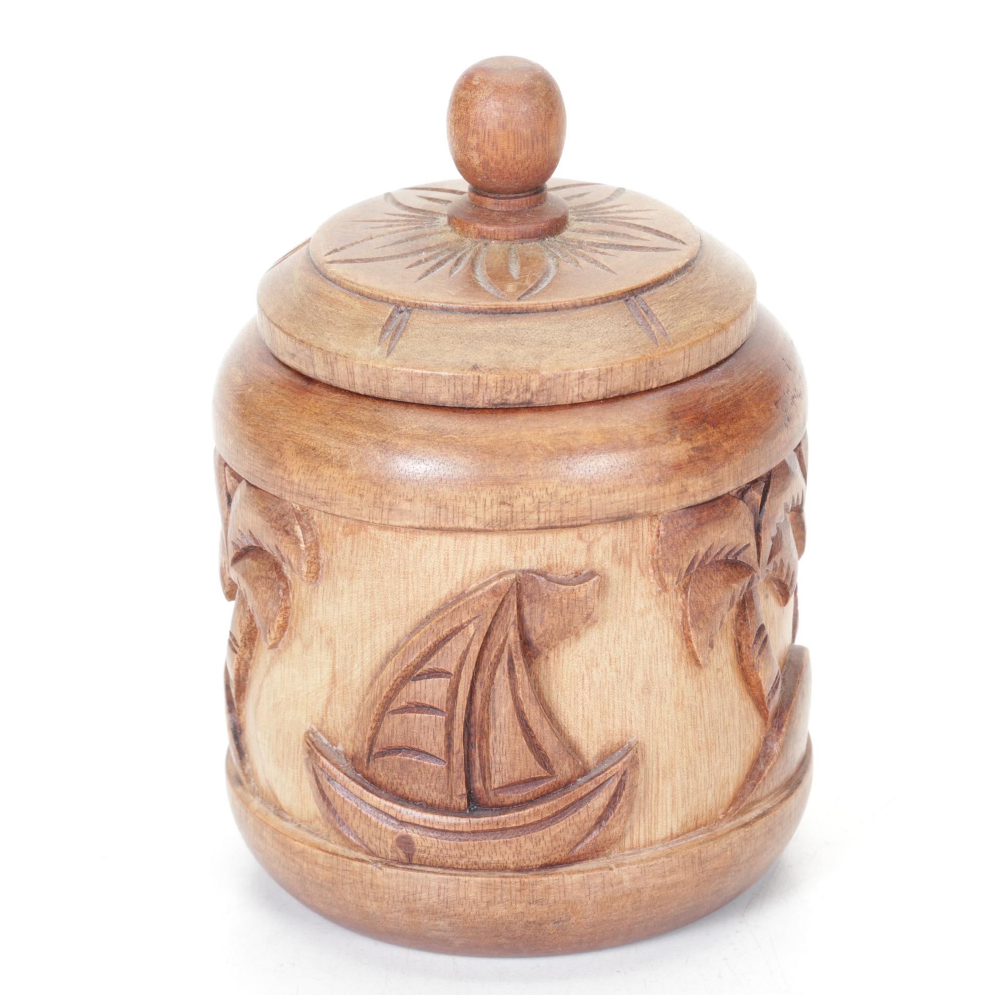 Hawaiian Coco Joe's 1970s Hapa Wood Tiki "Lono" with Hand-Carved Boxes