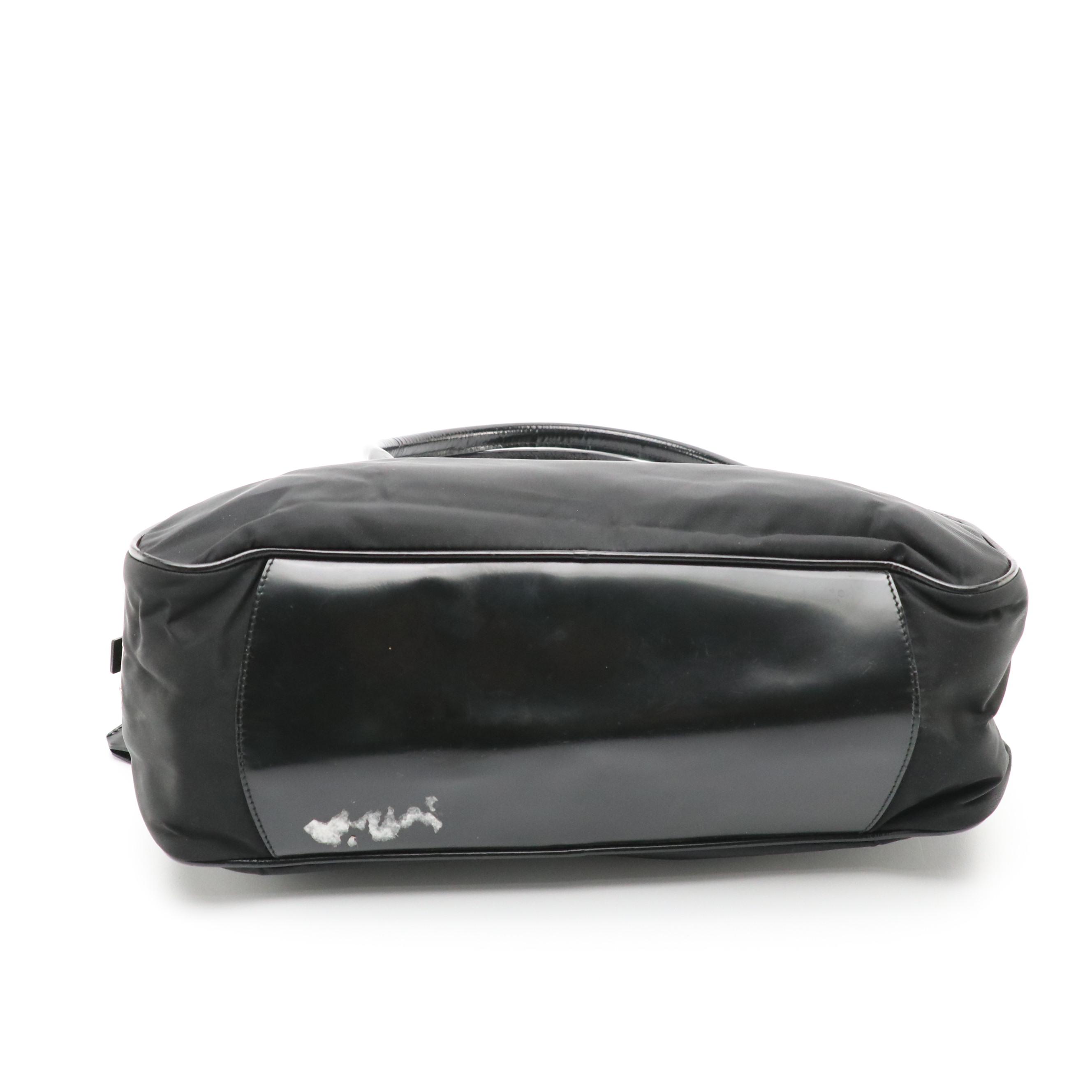 Prada Zippered Bowling Bag in Black Tessuto Nylon and Patent Leather