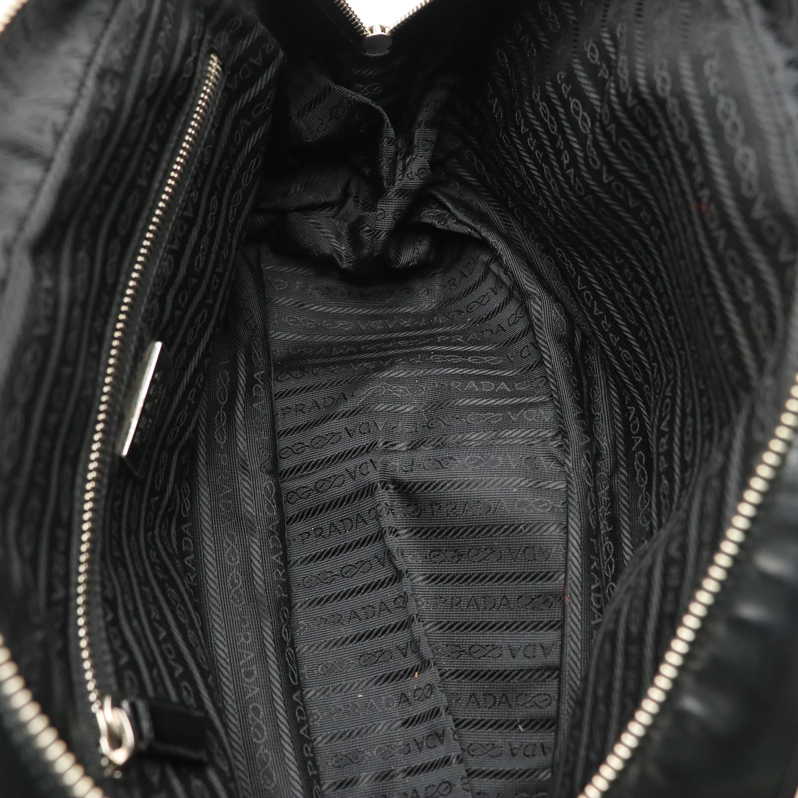 Prada Zippered Bowling Bag in Black Tessuto Nylon and Patent Leather