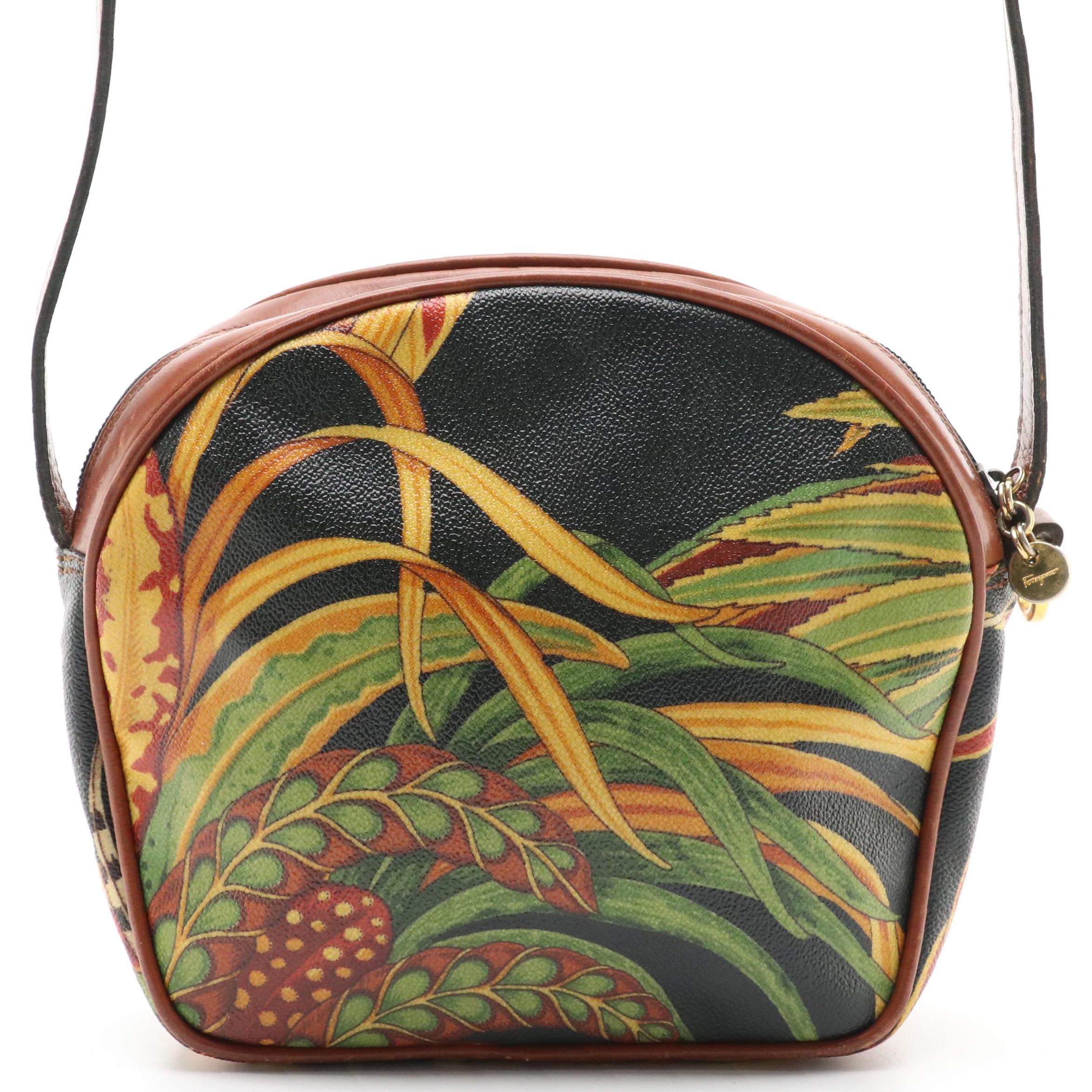 Salvatore Ferragamo Crossbody Bag in Botanical Printed Canvas and Leather