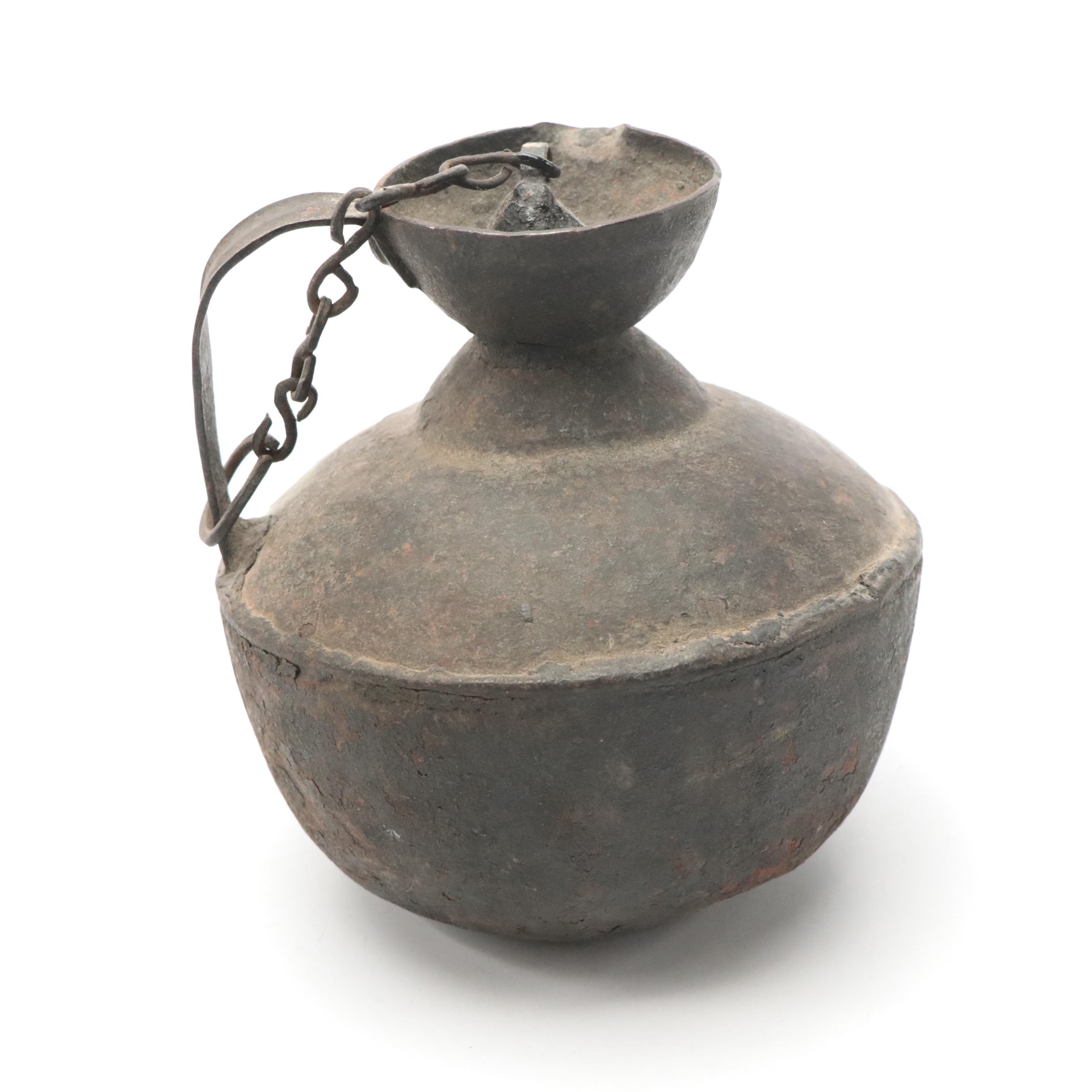 Indian Etched Brass Tray with Metal Vessel and Jewelry