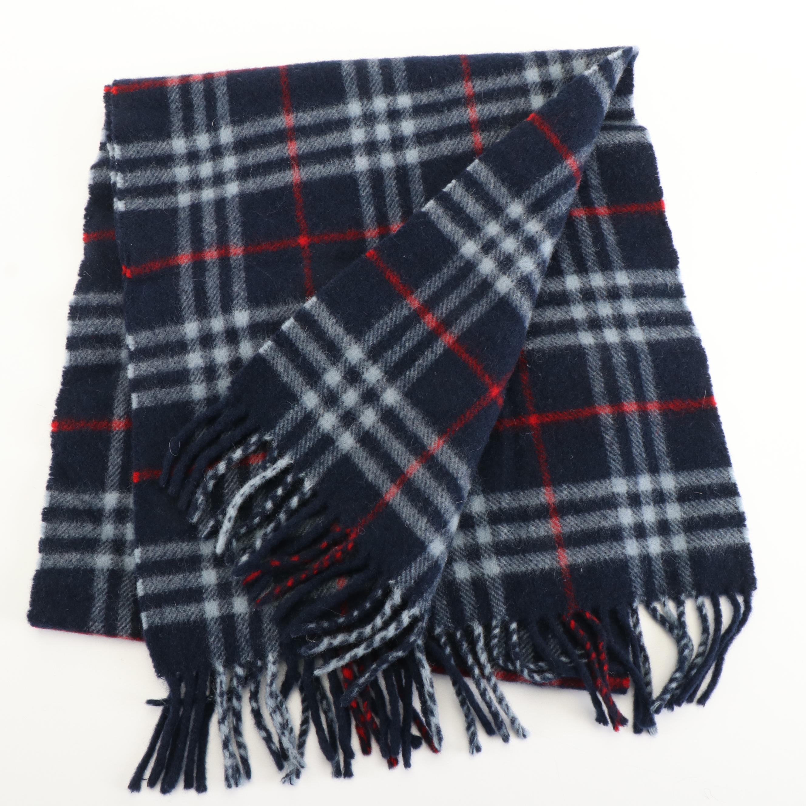 Burberrys of London Fringed Navy House Check Lambswool Scarf
