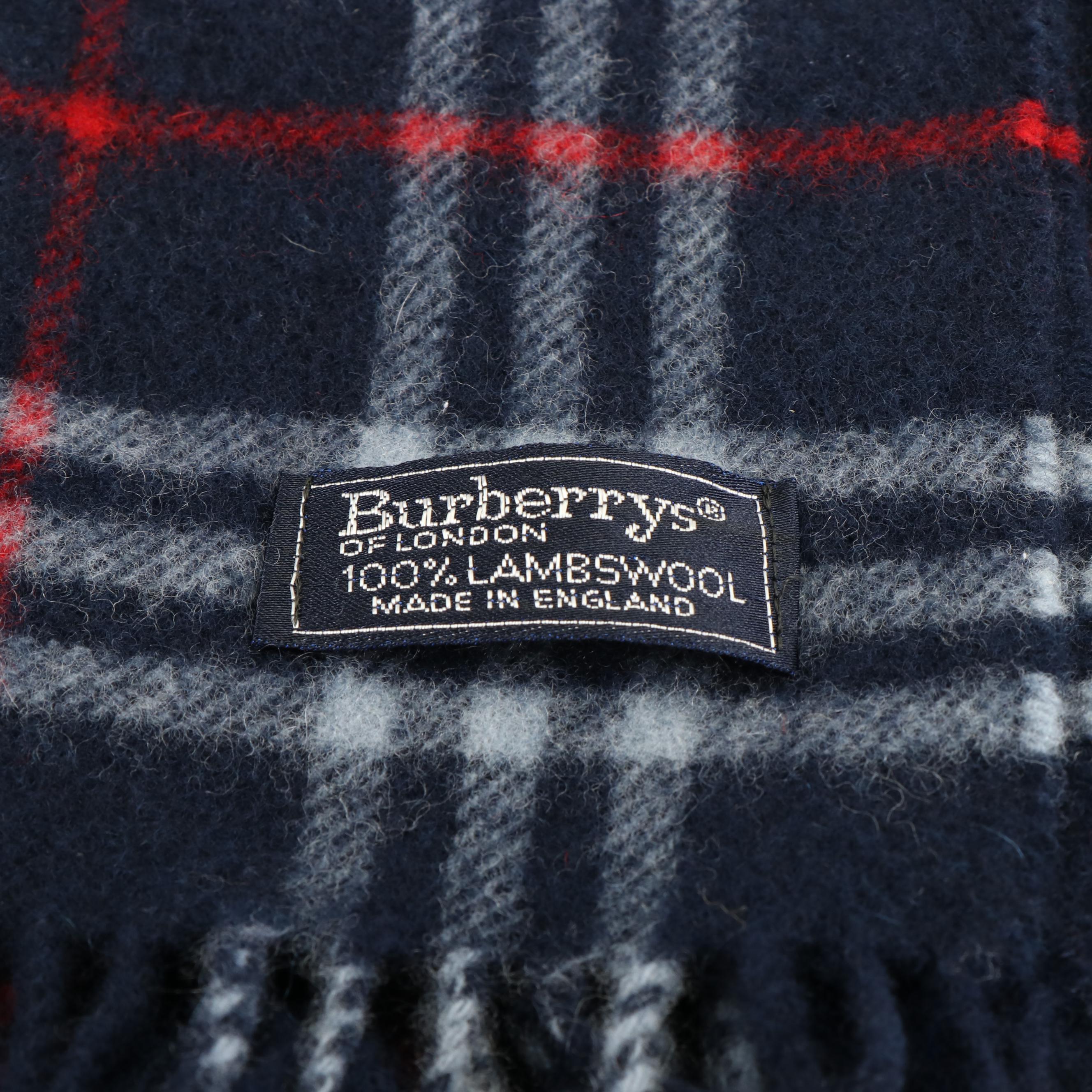 Burberrys of London Fringed Navy House Check Lambswool Scarf