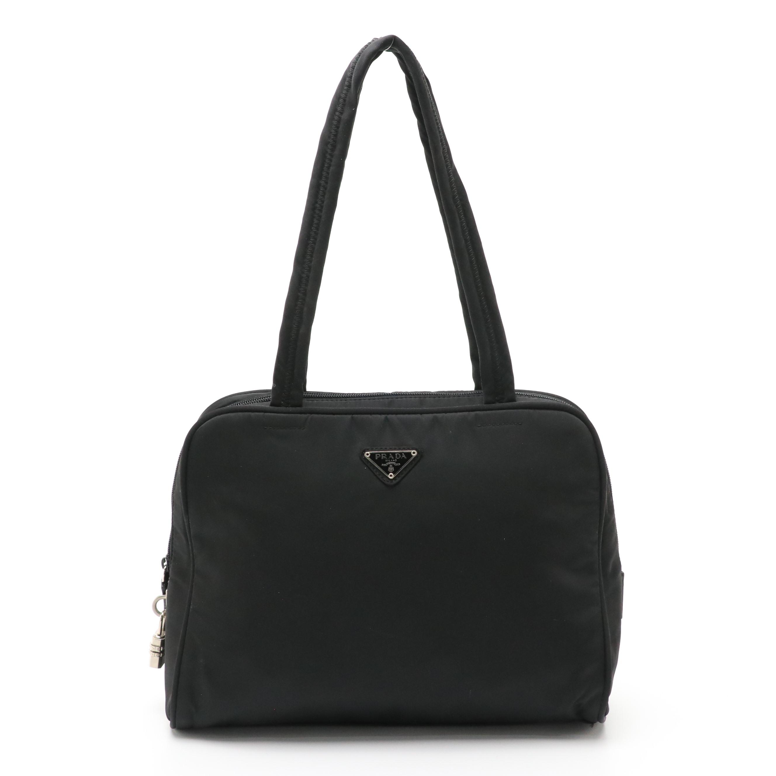 Prada Zip-Around Shoulder Tote in Black Tessuto Nylon
