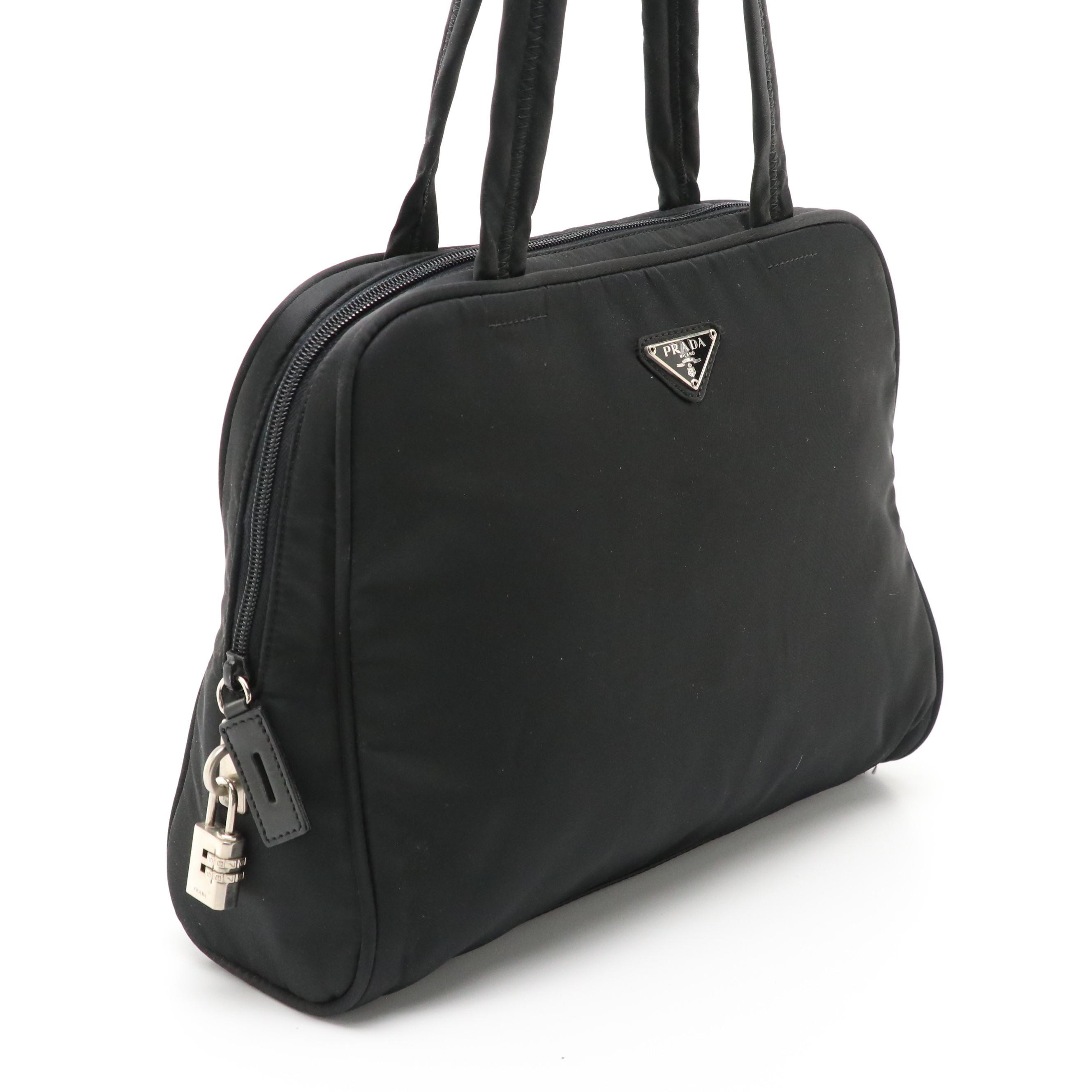 Prada Zip-Around Shoulder Tote in Black Tessuto Nylon