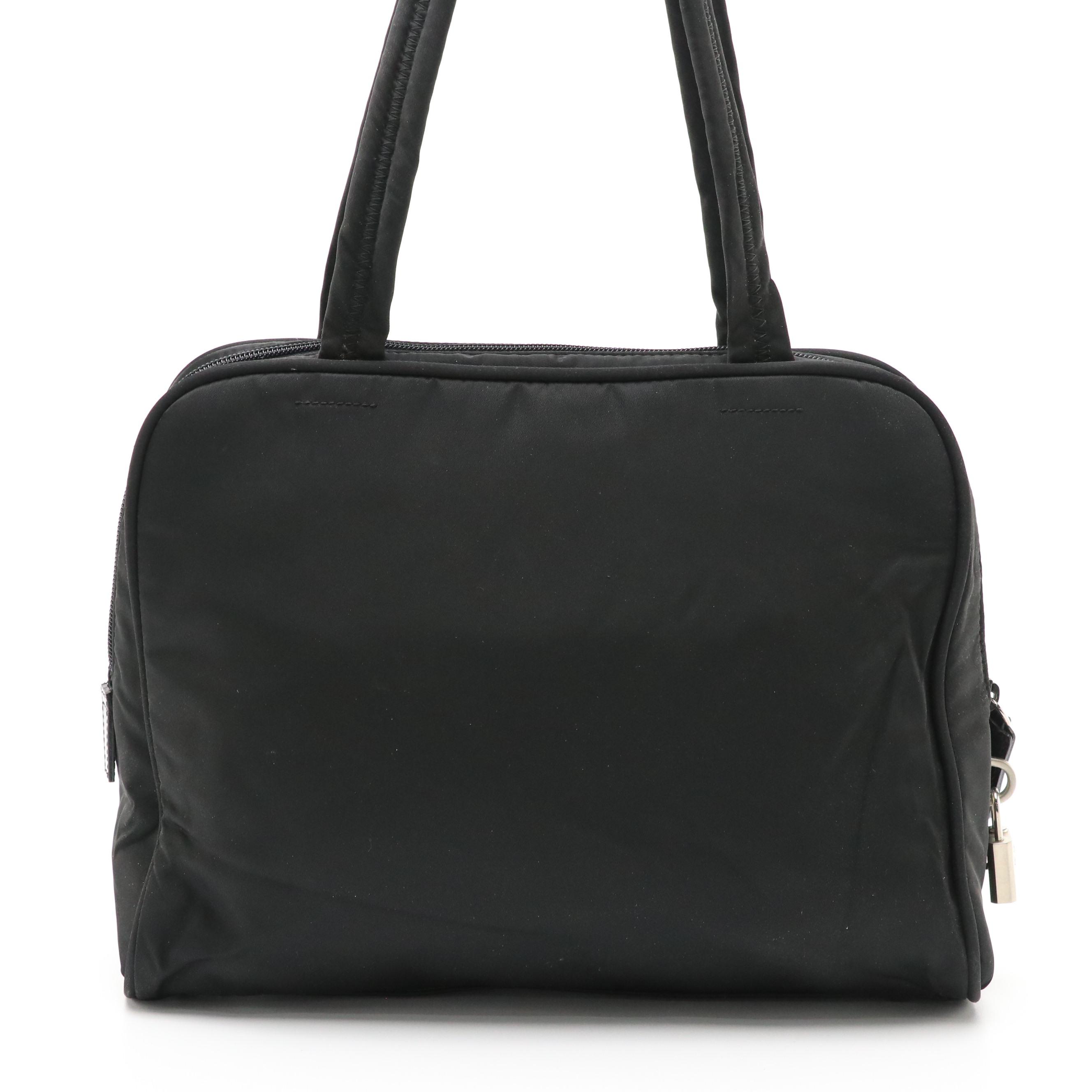 Prada Zip-Around Shoulder Tote in Black Tessuto Nylon