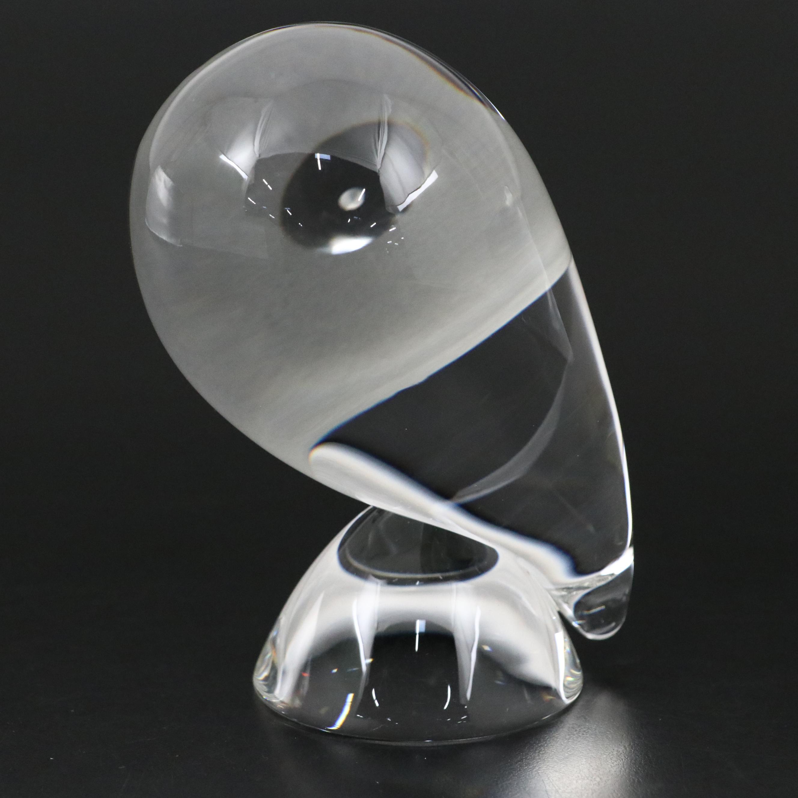 Steuben Art Glass "Owl" Figurine Designed by Donald Pollard, Mid to Late 20th C.