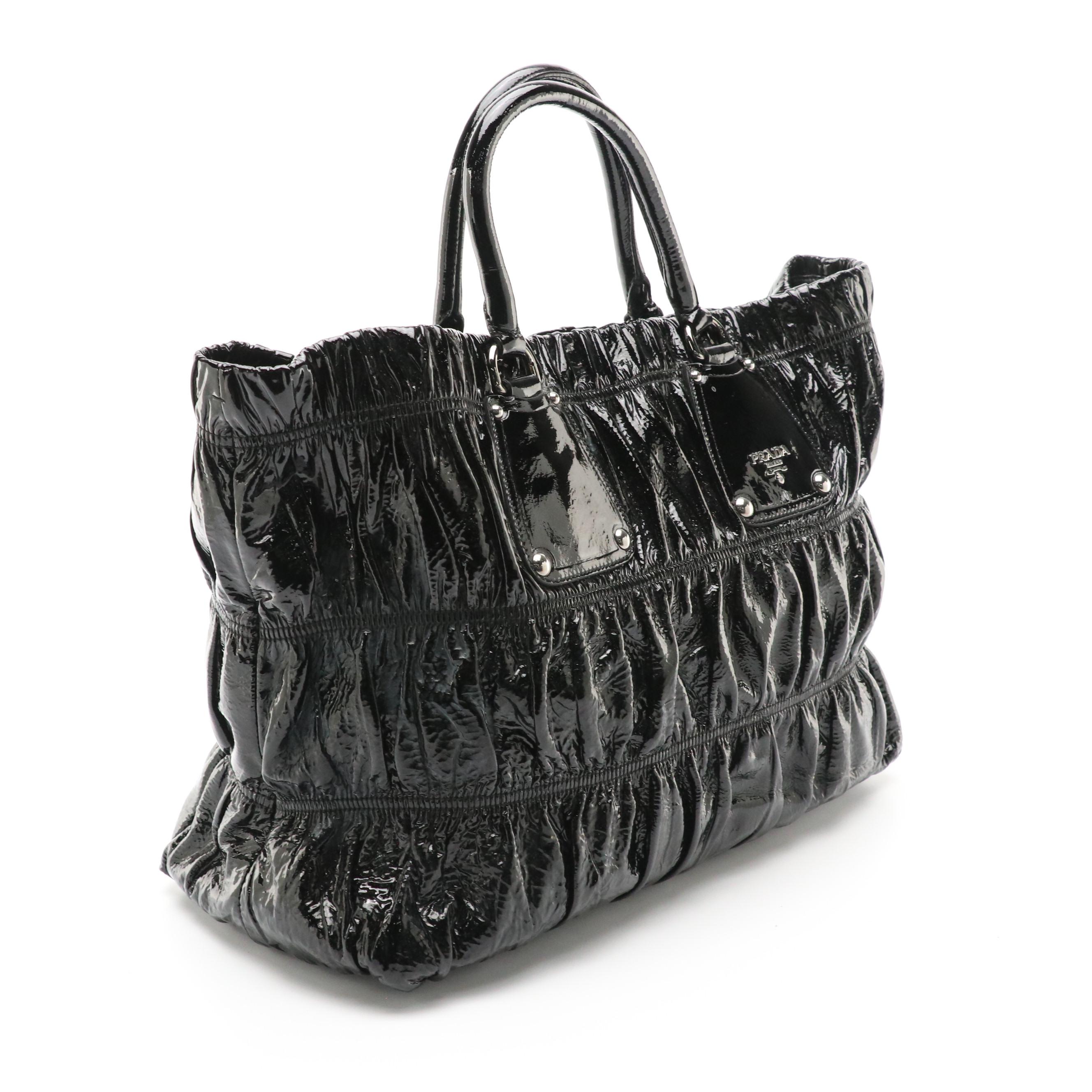 Prada Black Patent Leather Gaufré Tote