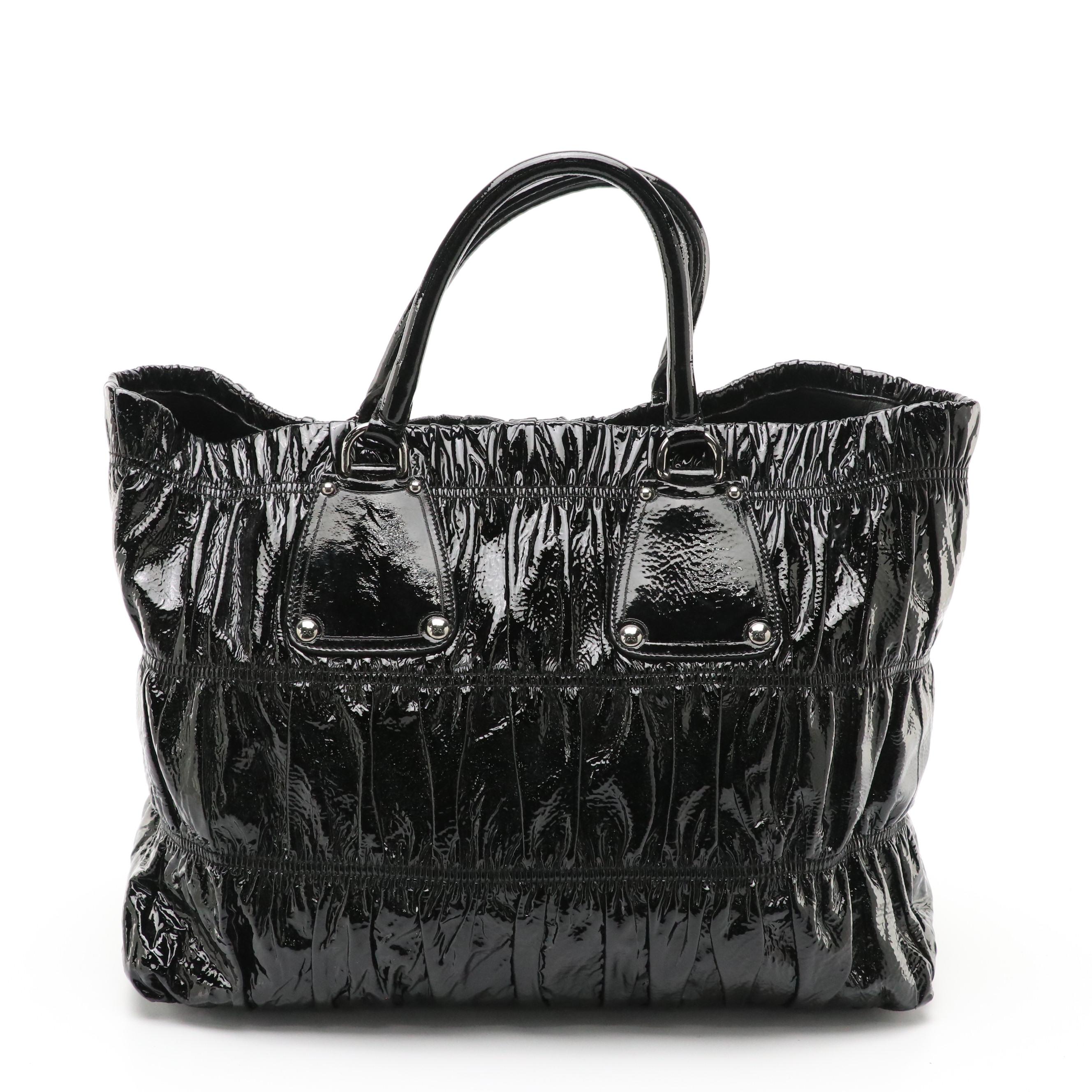 Prada Black Patent Leather Gaufré Tote