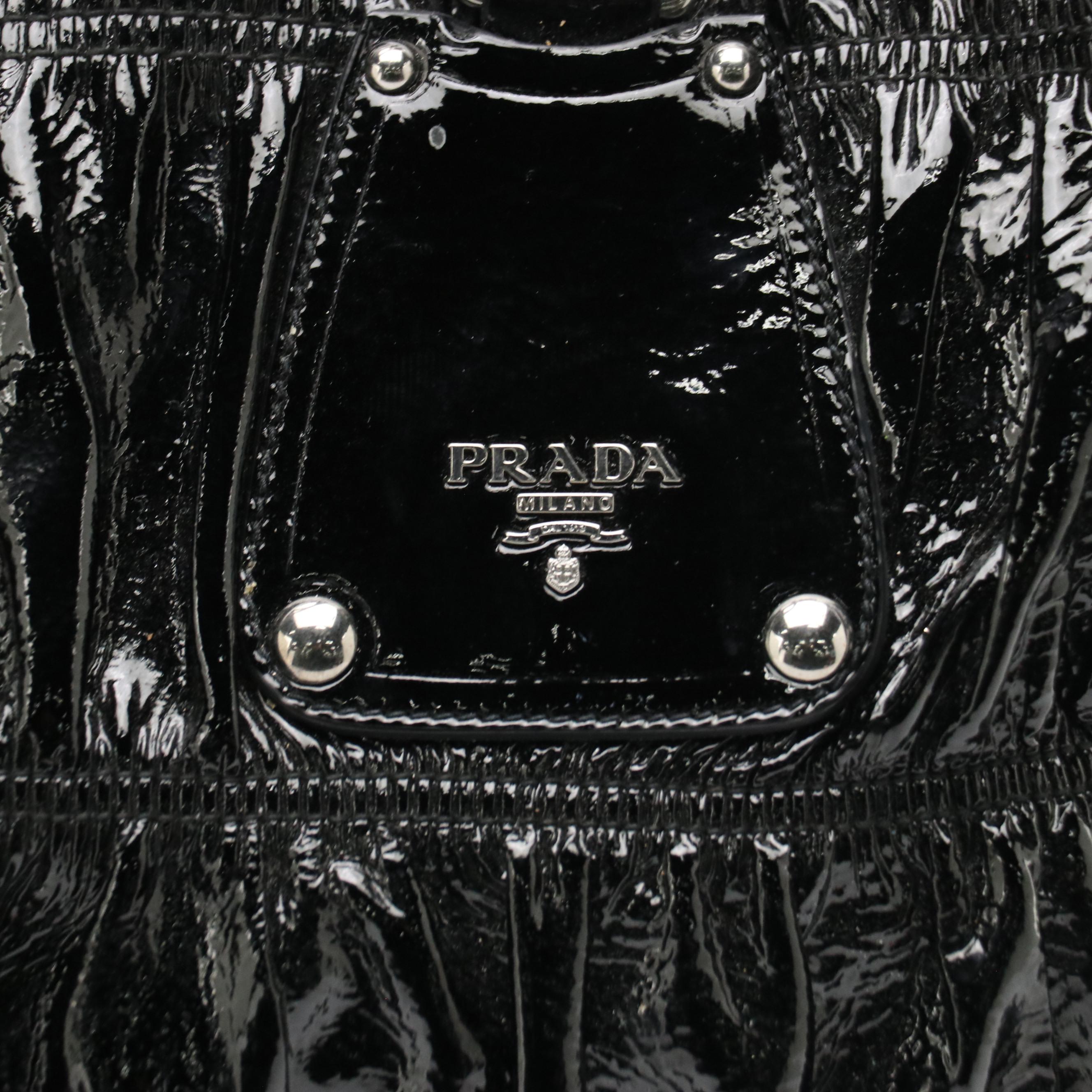 Prada Black Patent Leather Gaufré Tote