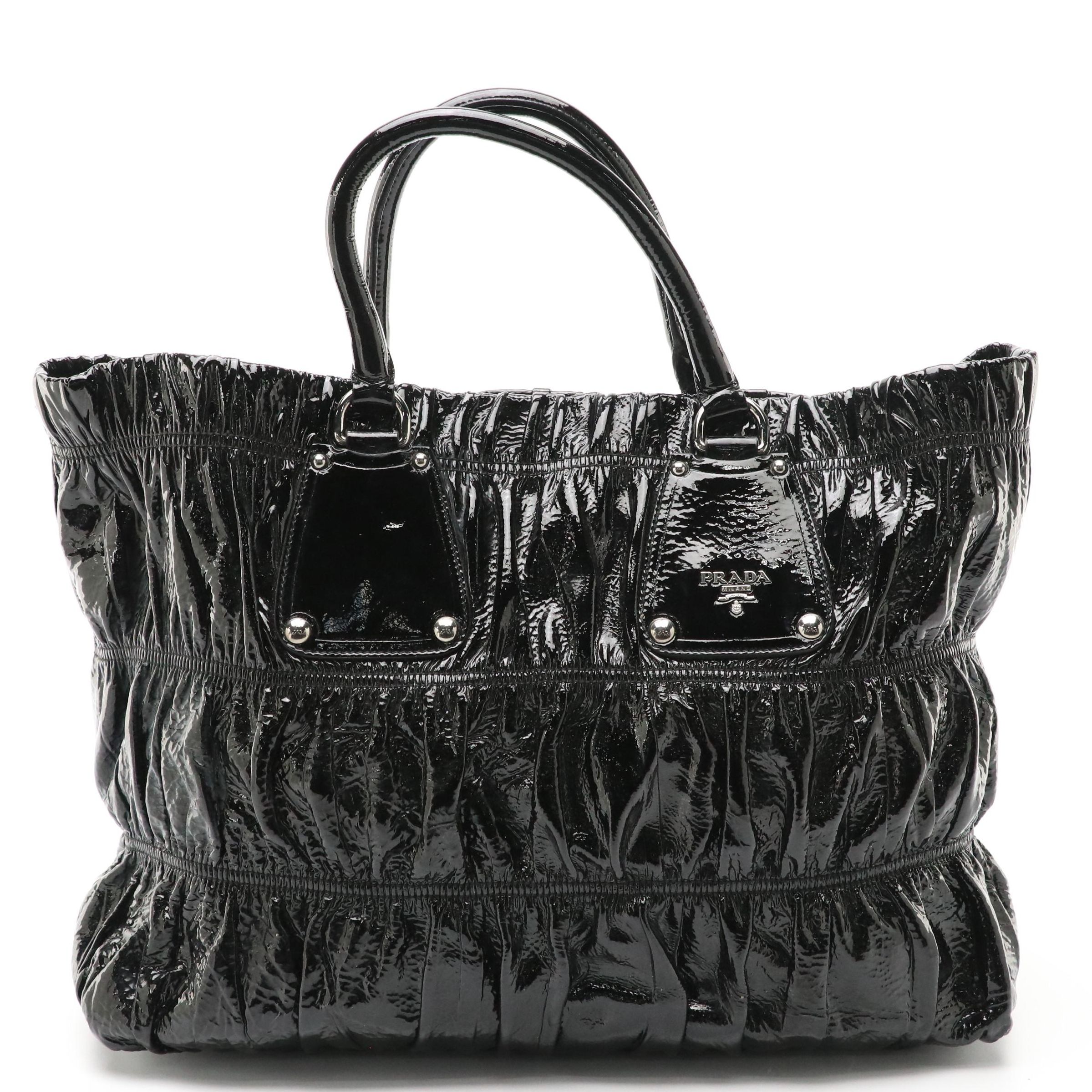 Prada Black Patent Leather Gaufré Tote