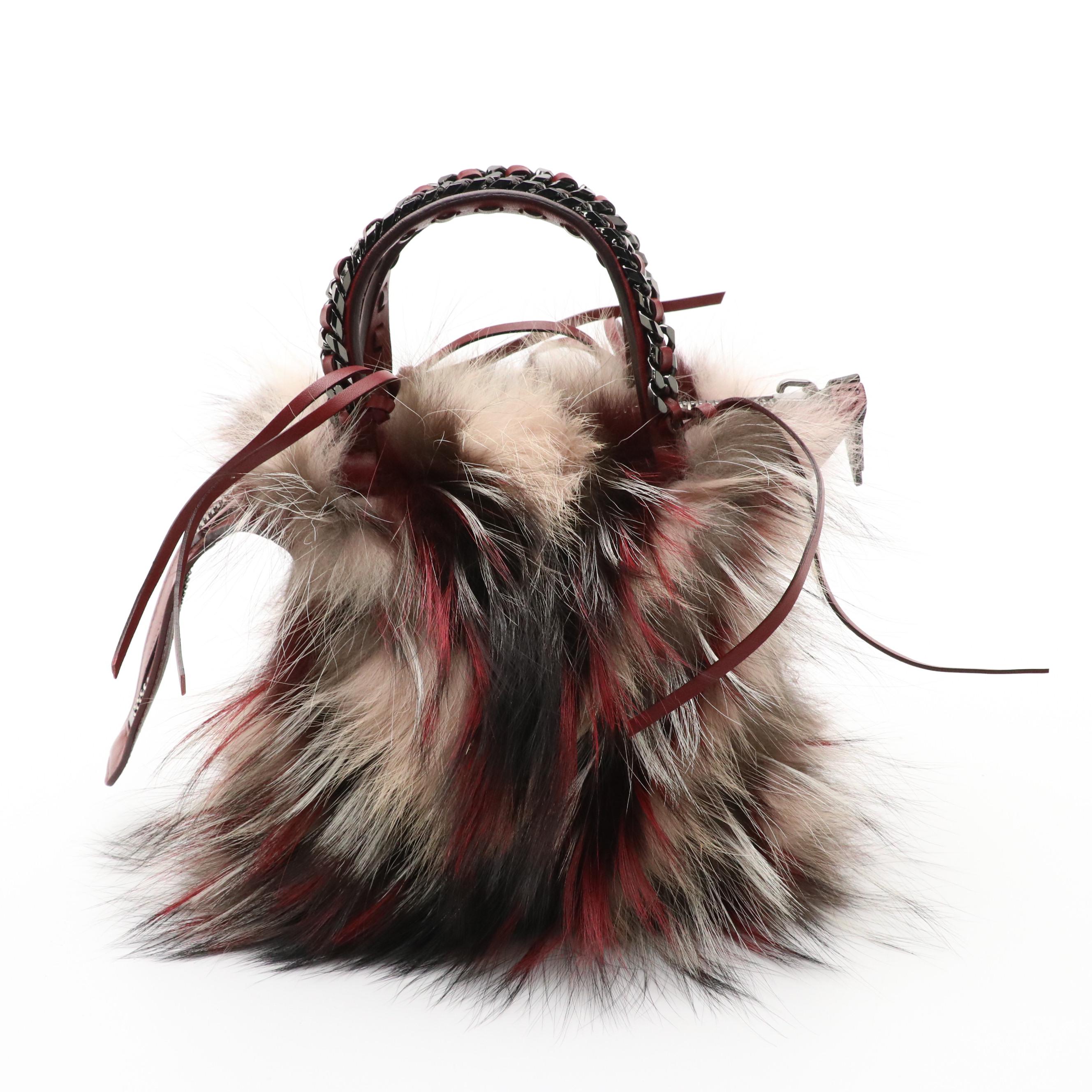 Elena Ghisellini Dyed Fox Fur and Burgundy Leather Two-Way Bag