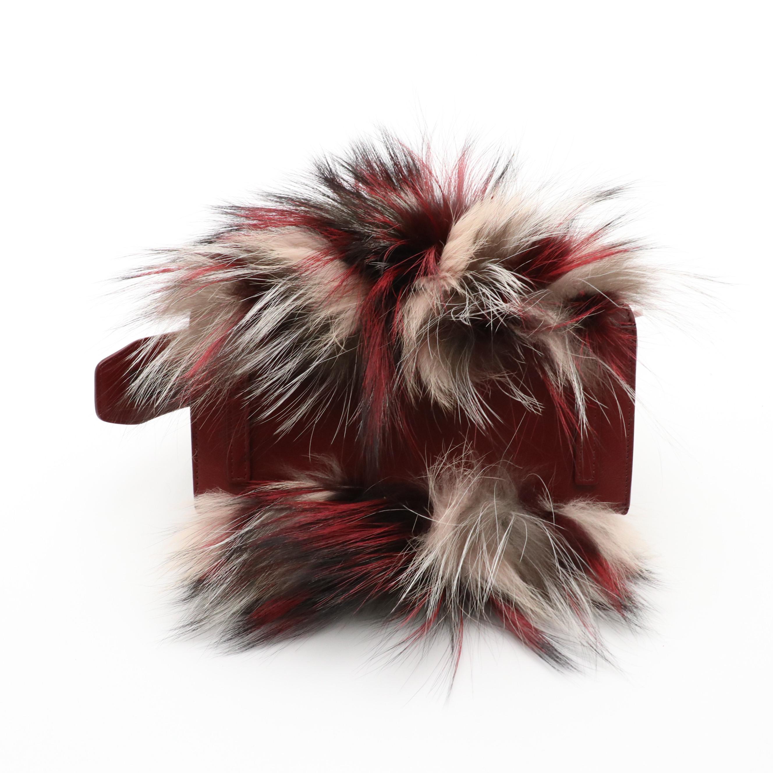 Elena Ghisellini Dyed Fox Fur and Burgundy Leather Two-Way Bag