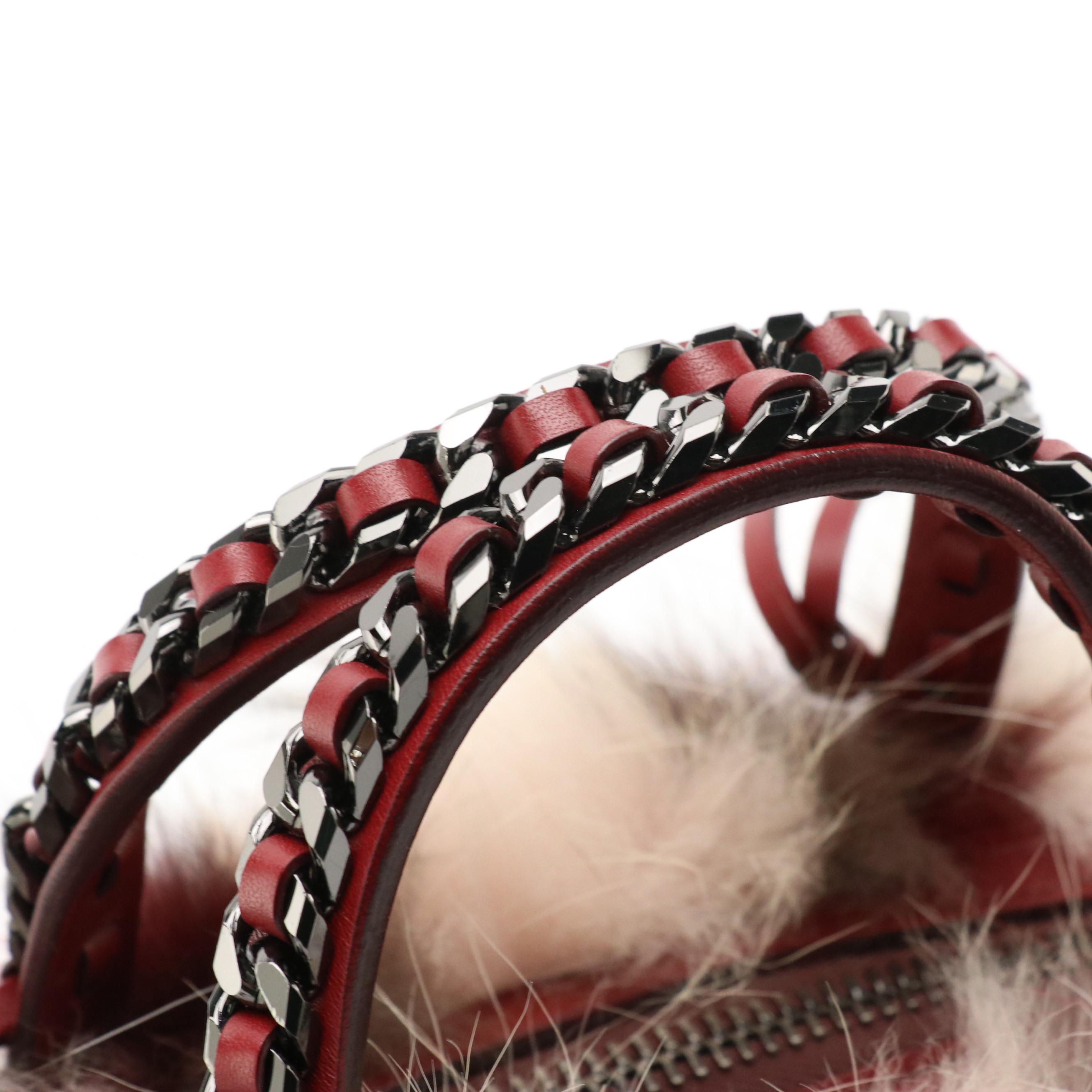 Elena Ghisellini Dyed Fox Fur and Burgundy Leather Two-Way Bag