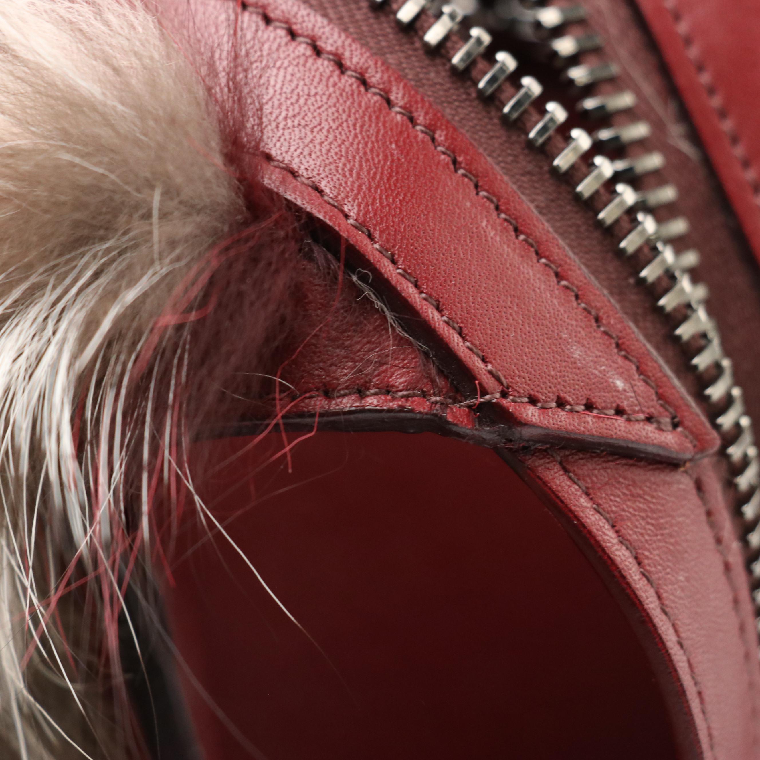 Elena Ghisellini Dyed Fox Fur and Burgundy Leather Two-Way Bag