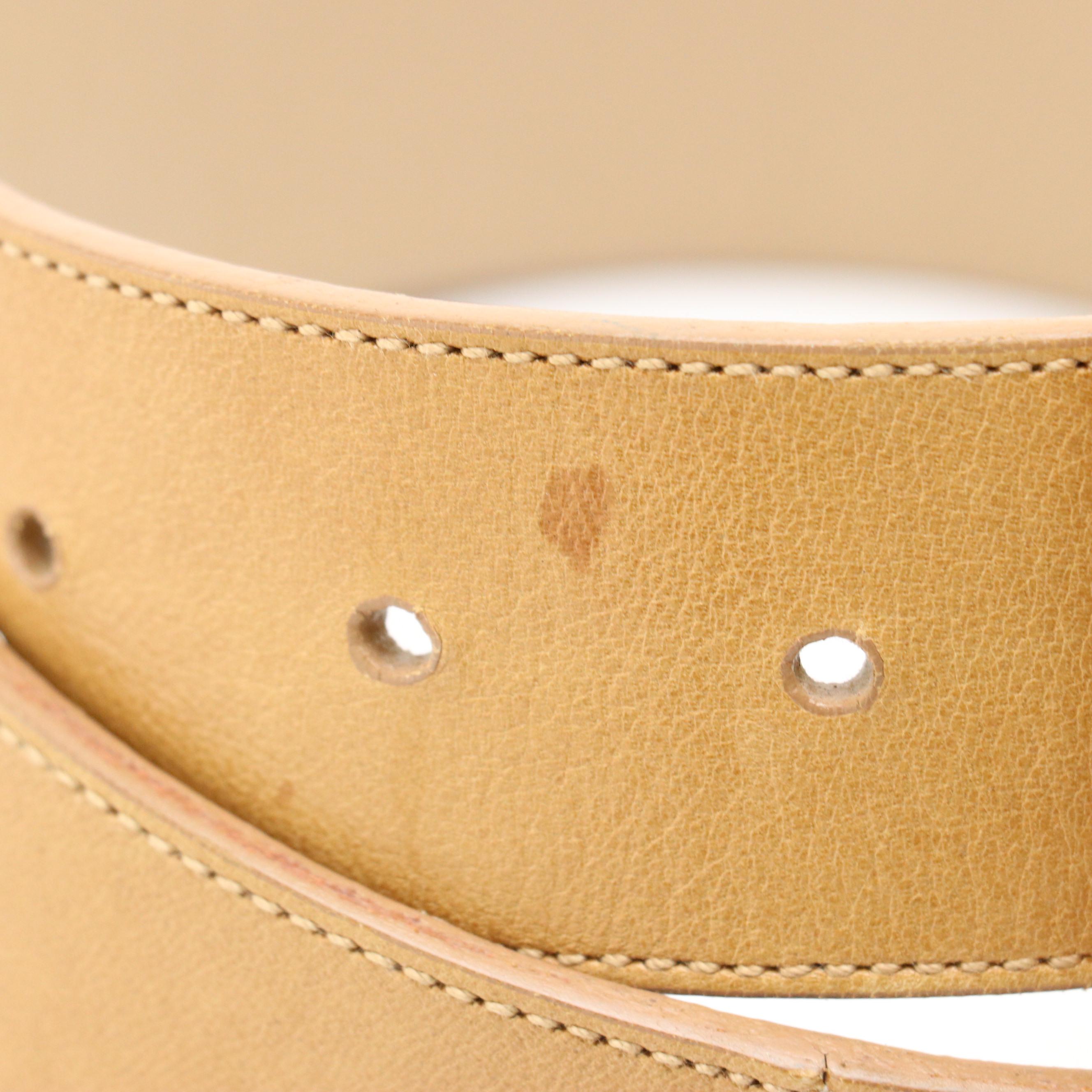 Prada Beige Leather Belt with Speckled Resin Buckle
