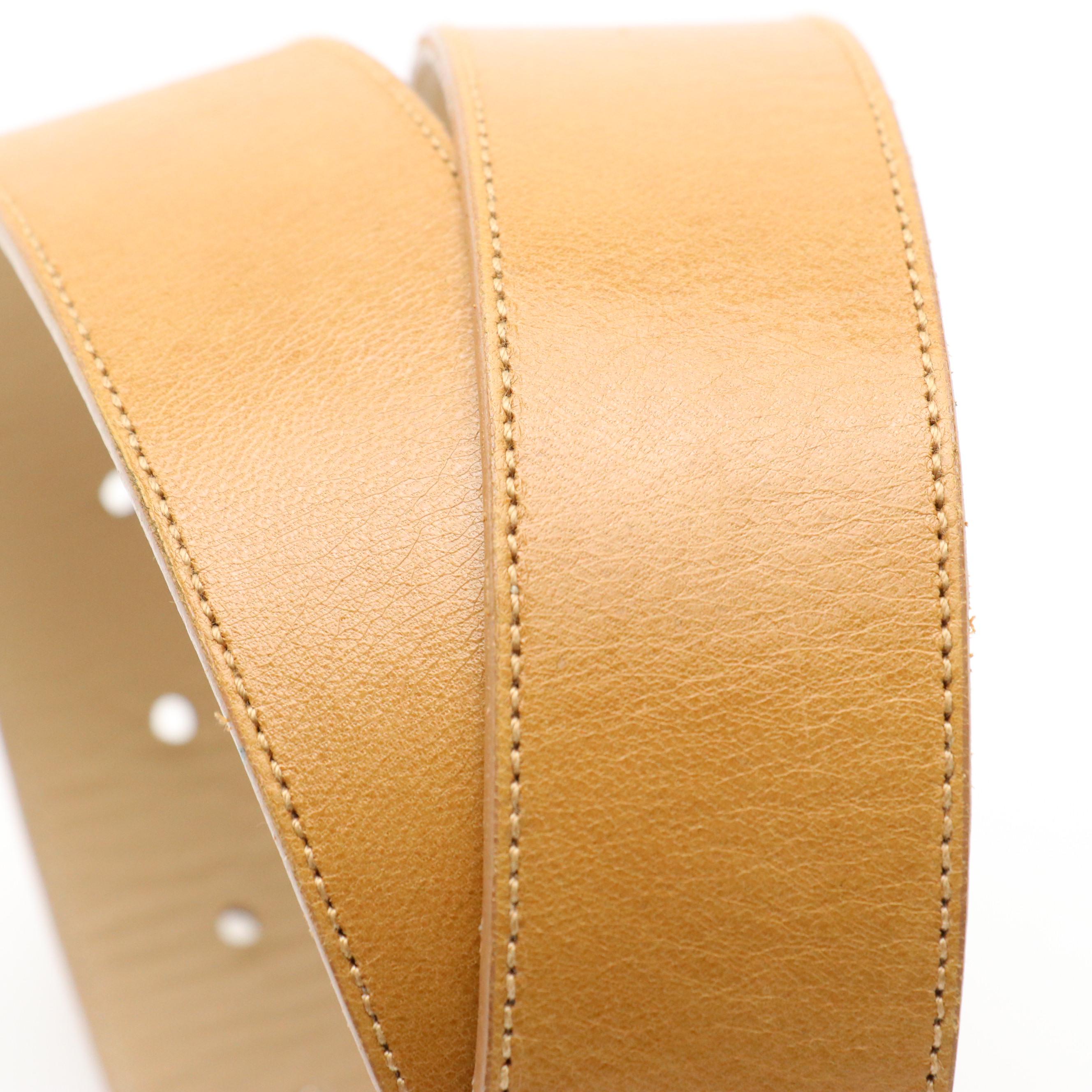 Prada Beige Leather Belt with Speckled Resin Buckle