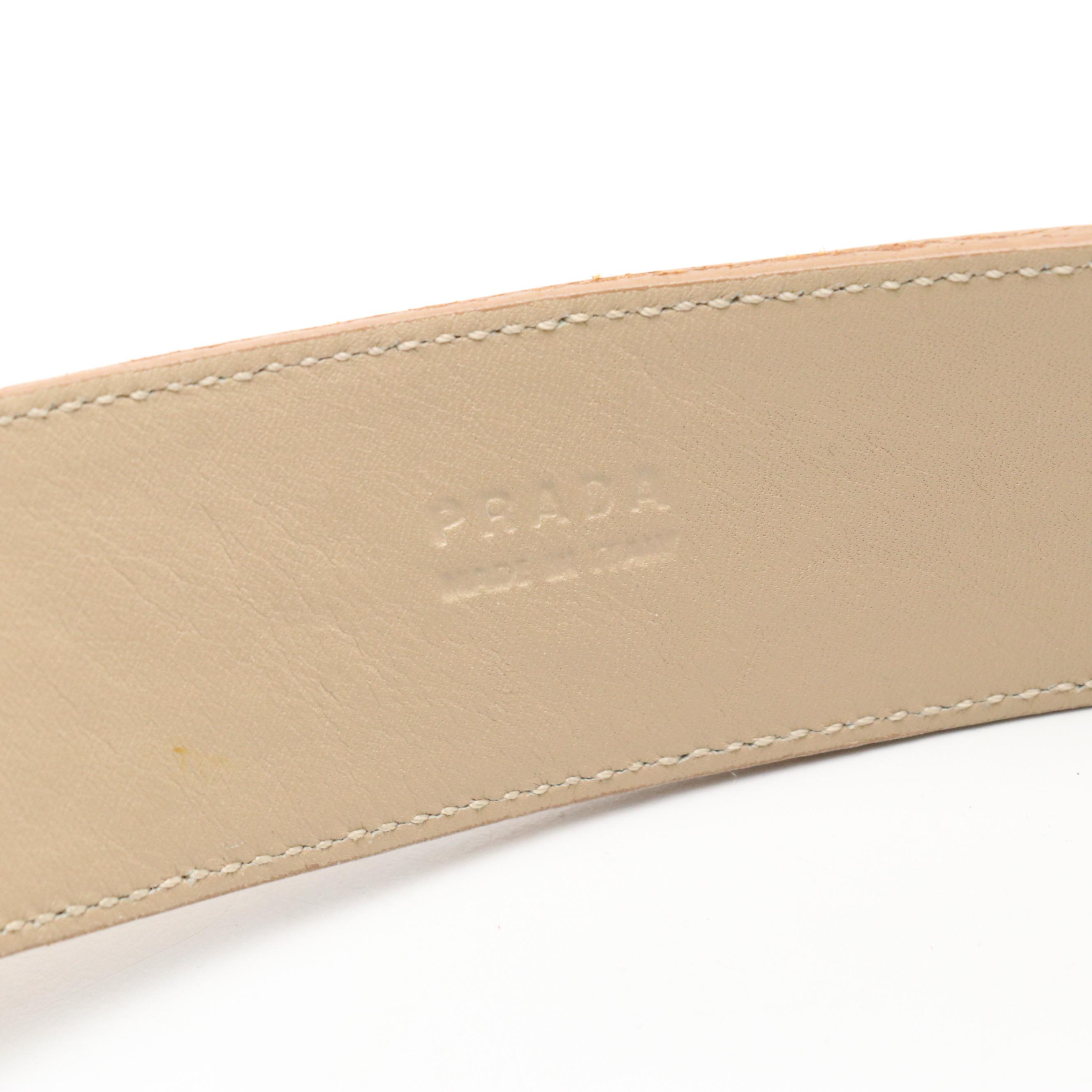 Prada Beige Leather Belt with Speckled Resin Buckle