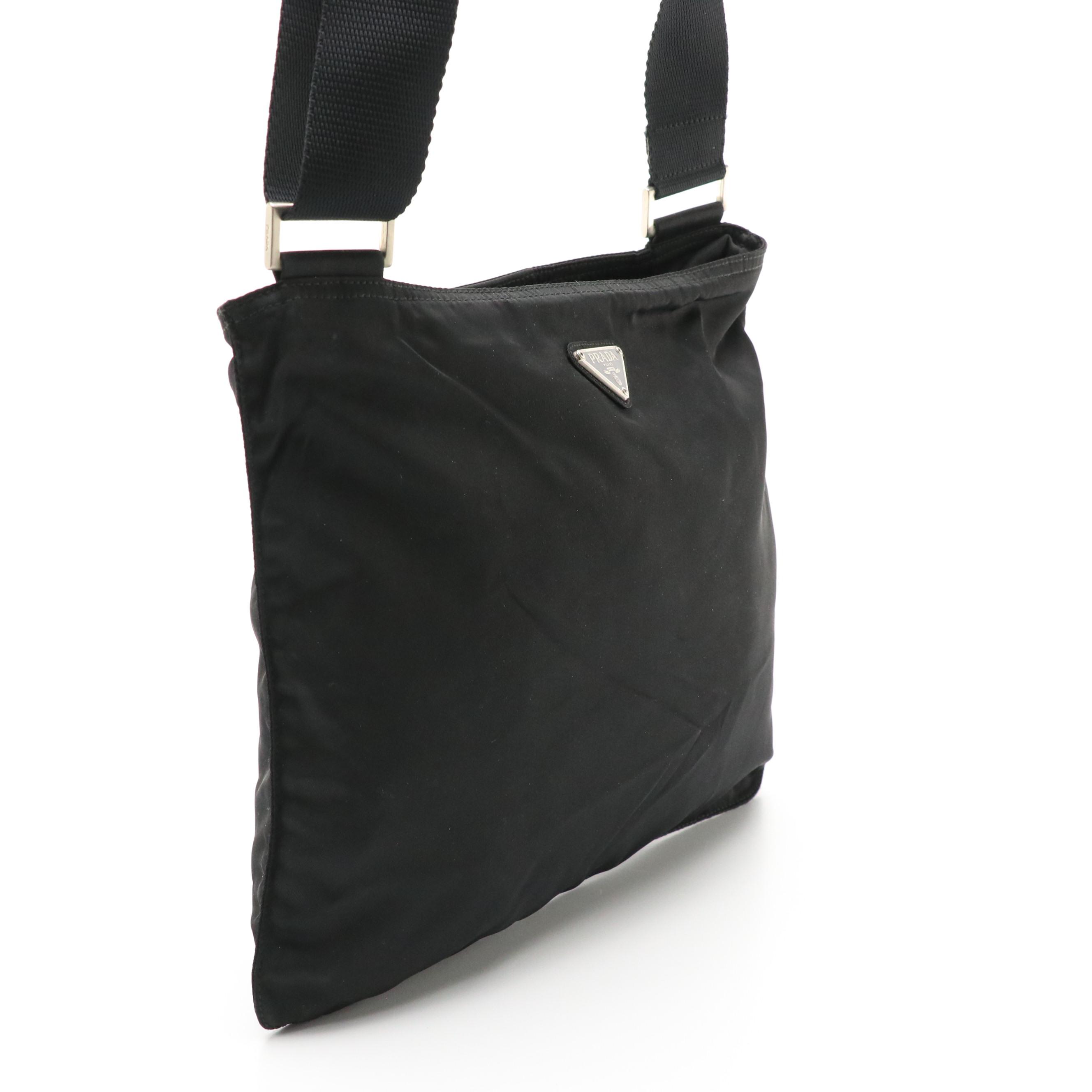 Prada Black Tessuto Nylon Flat Zippered Crossbody Bag