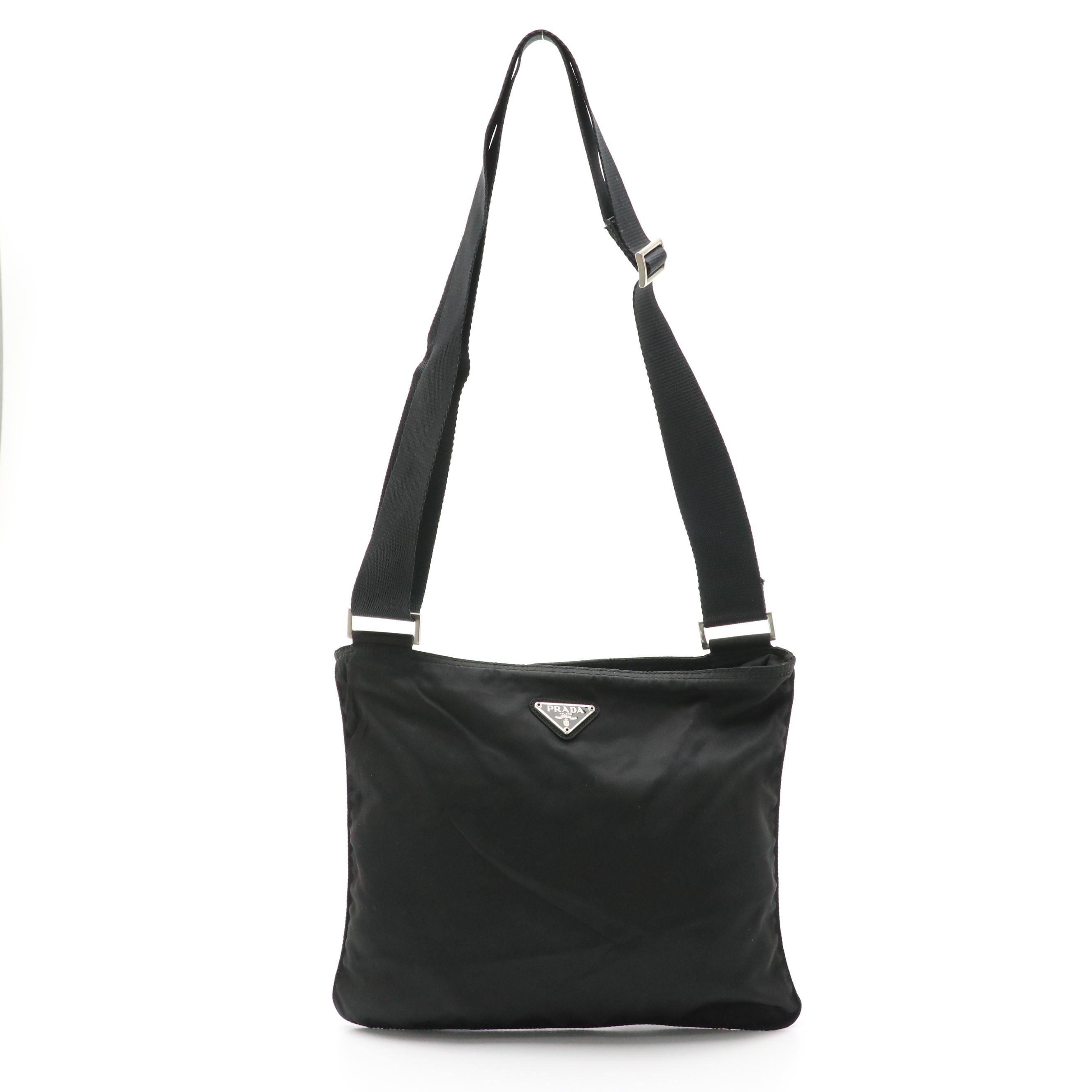 Prada Black Tessuto Nylon Flat Zippered Crossbody Bag