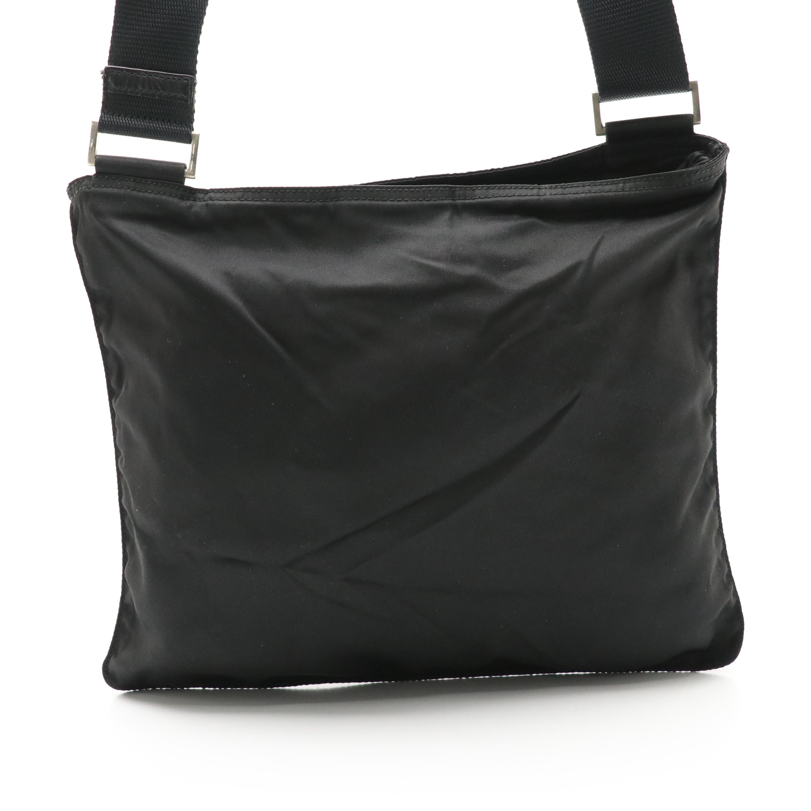 Prada Black Tessuto Nylon Flat Zippered Crossbody Bag