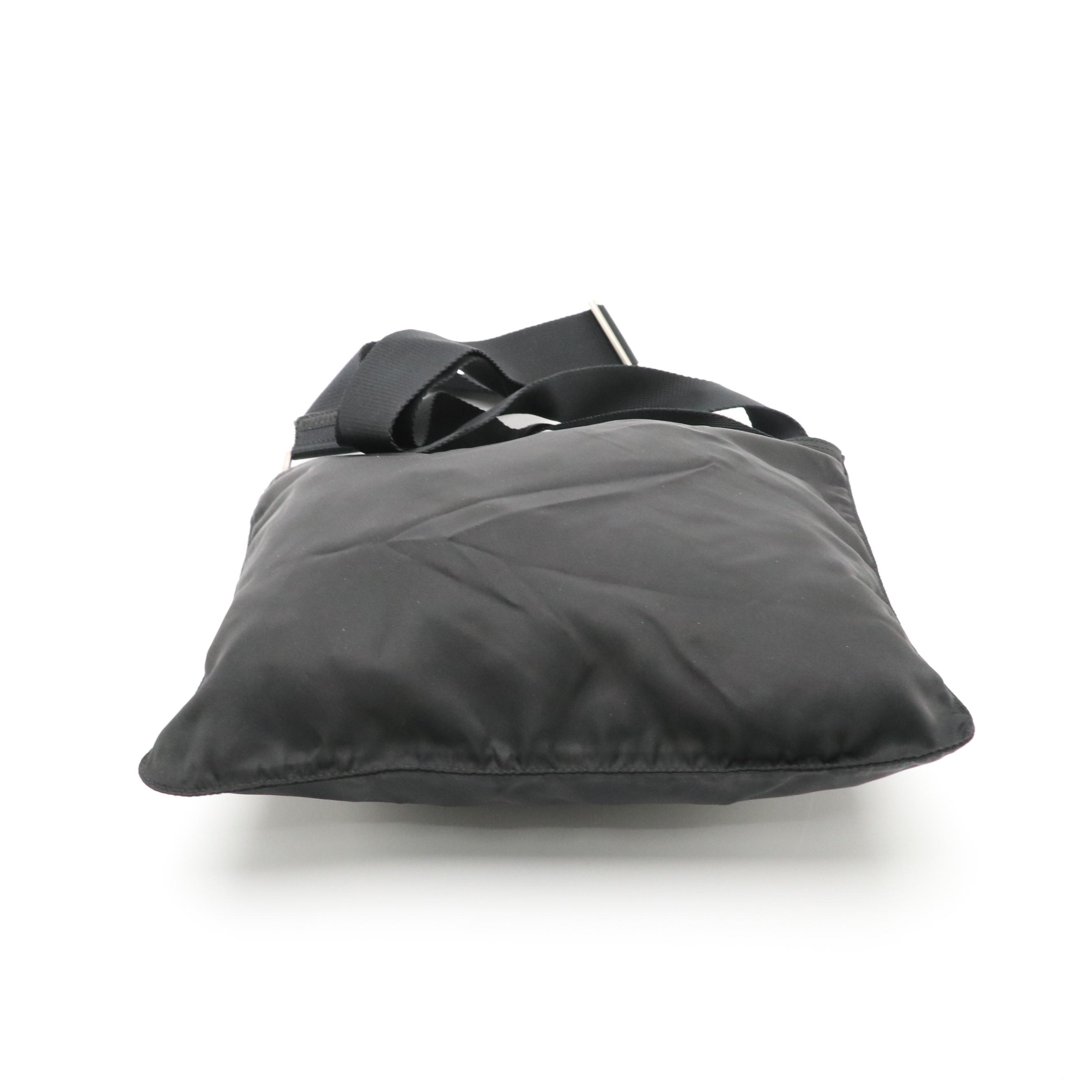 Prada Black Tessuto Nylon Flat Zippered Crossbody Bag