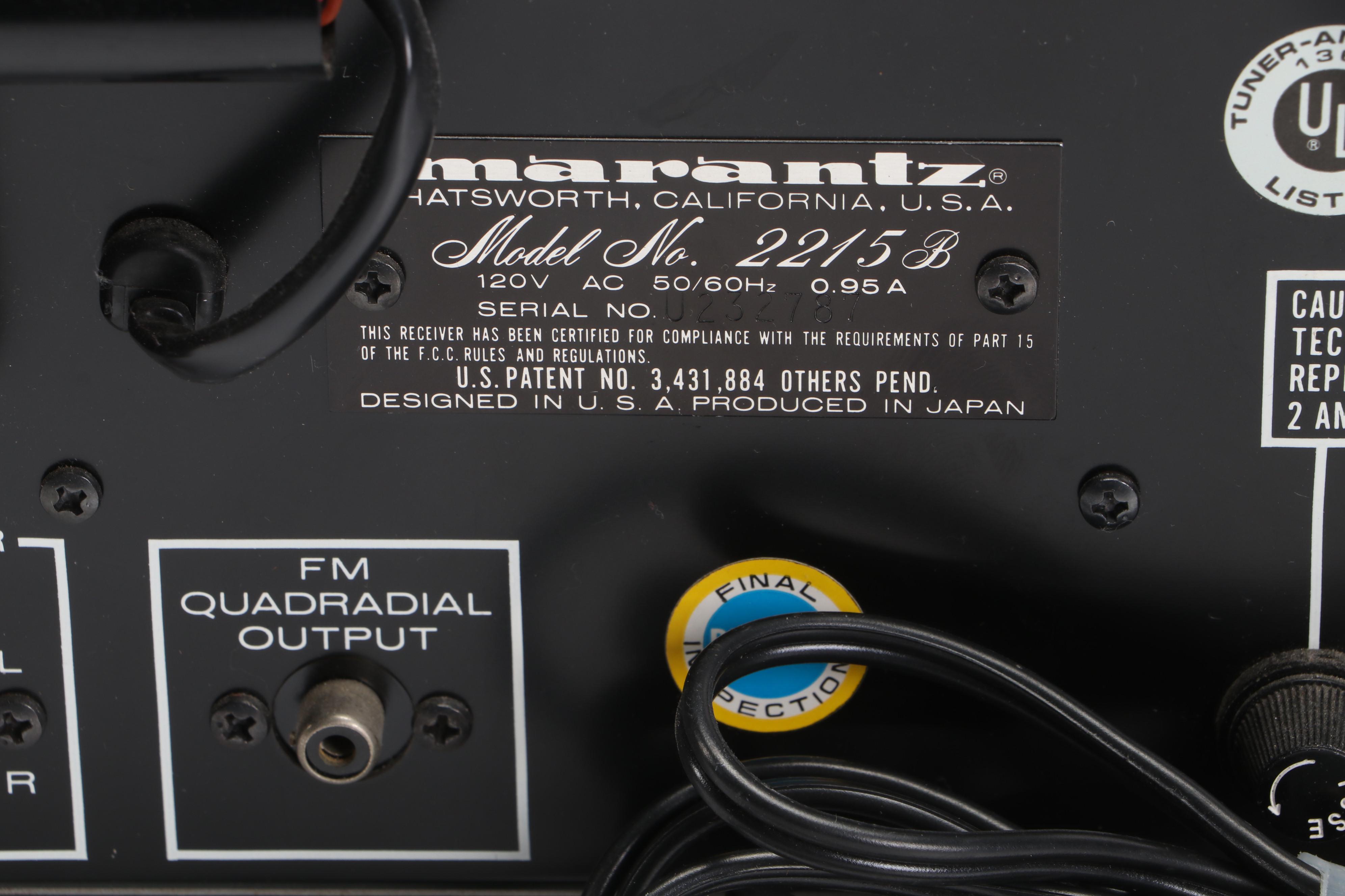 Marantz Model 2215B Stereophonic Solid-State Receiver, 1970s