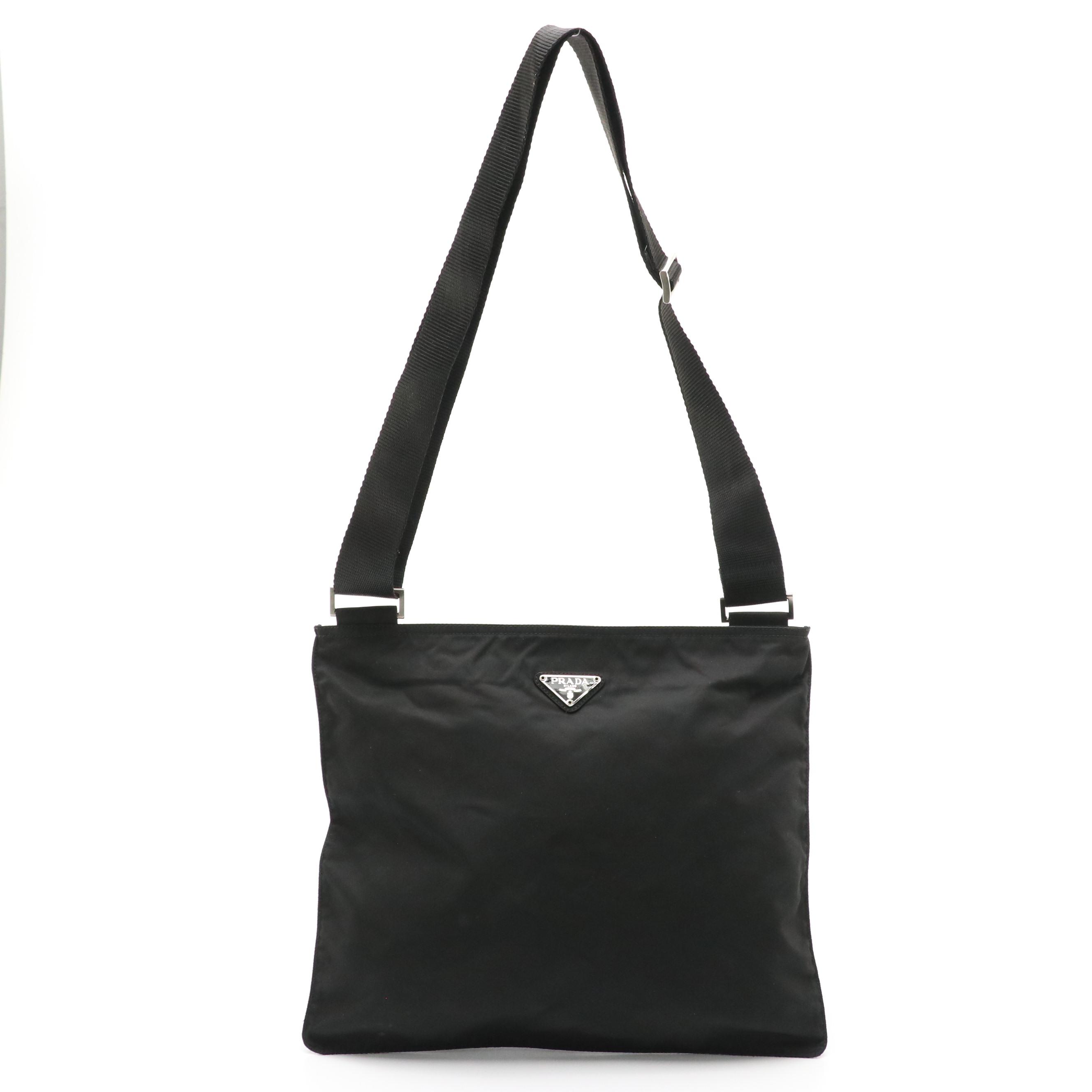 Prada Black Tessuto Nylon Flat Zippered Crossbody Bag