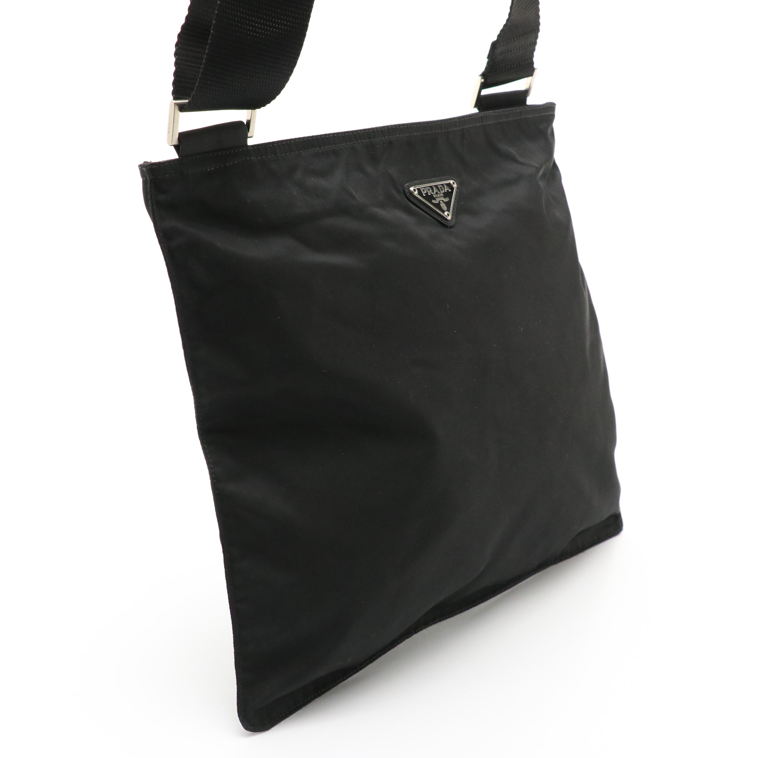 Prada Black Tessuto Nylon Flat Zippered Crossbody Bag