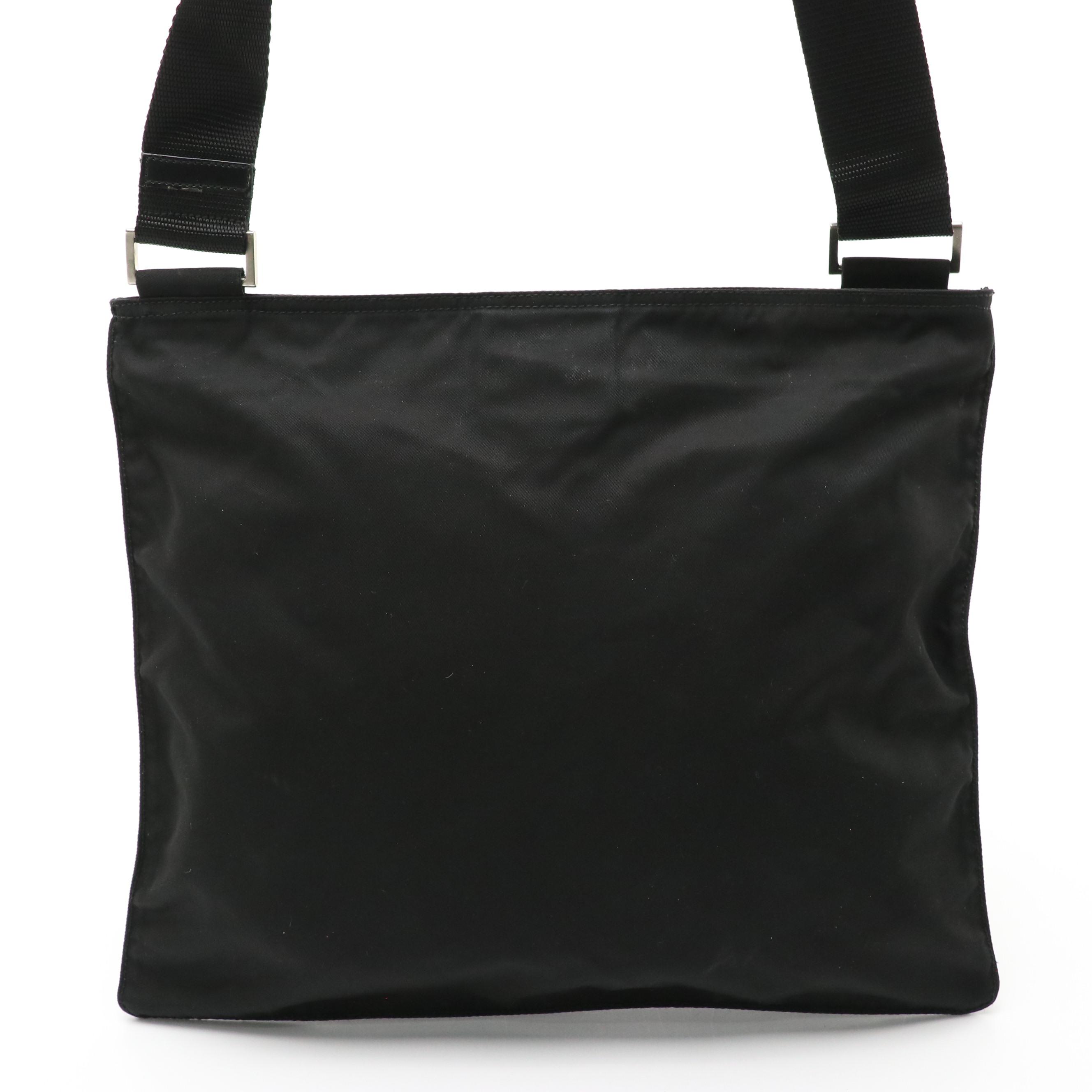 Prada Black Tessuto Nylon Flat Zippered Crossbody Bag