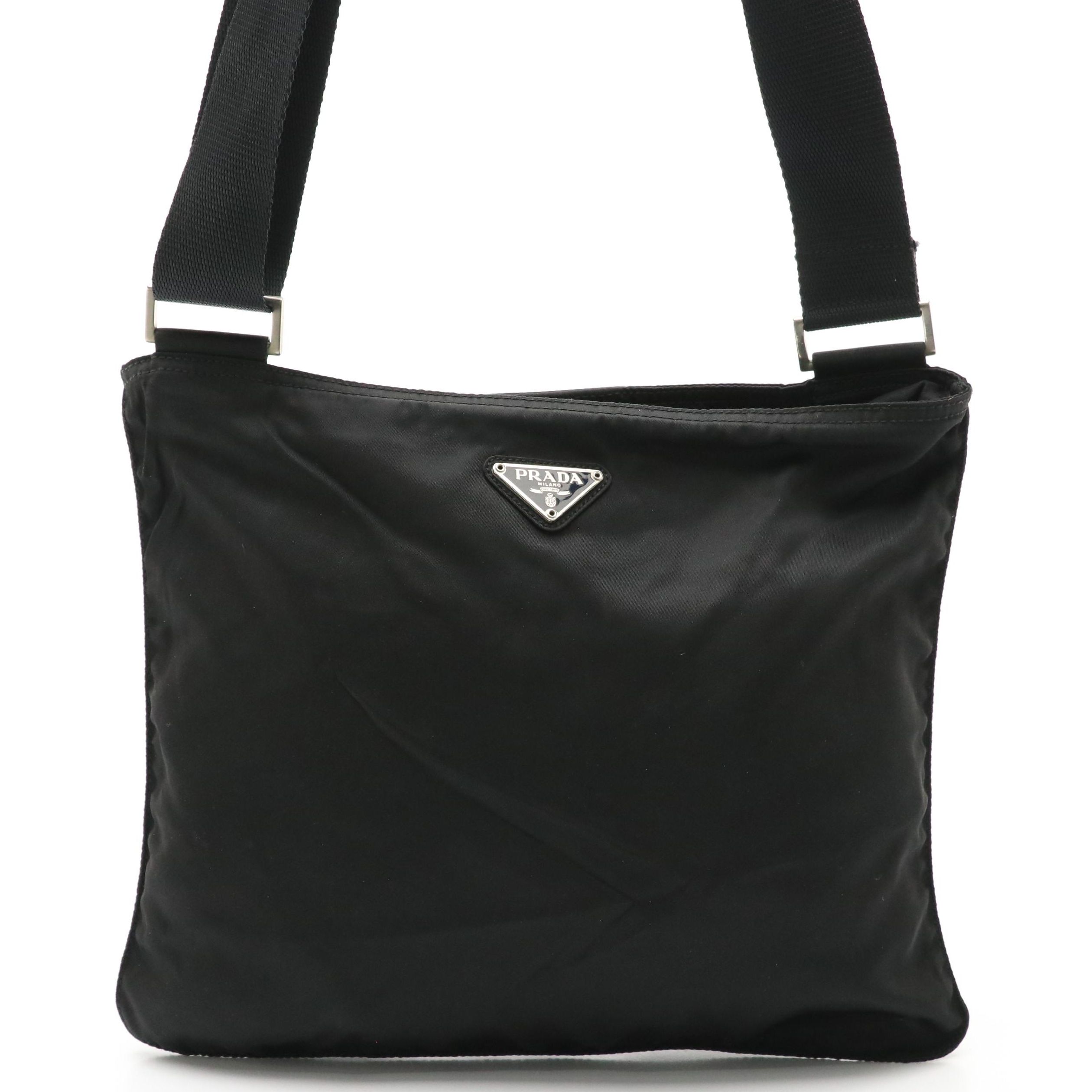 Prada Black Tessuto Nylon Flat Zippered Crossbody Bag