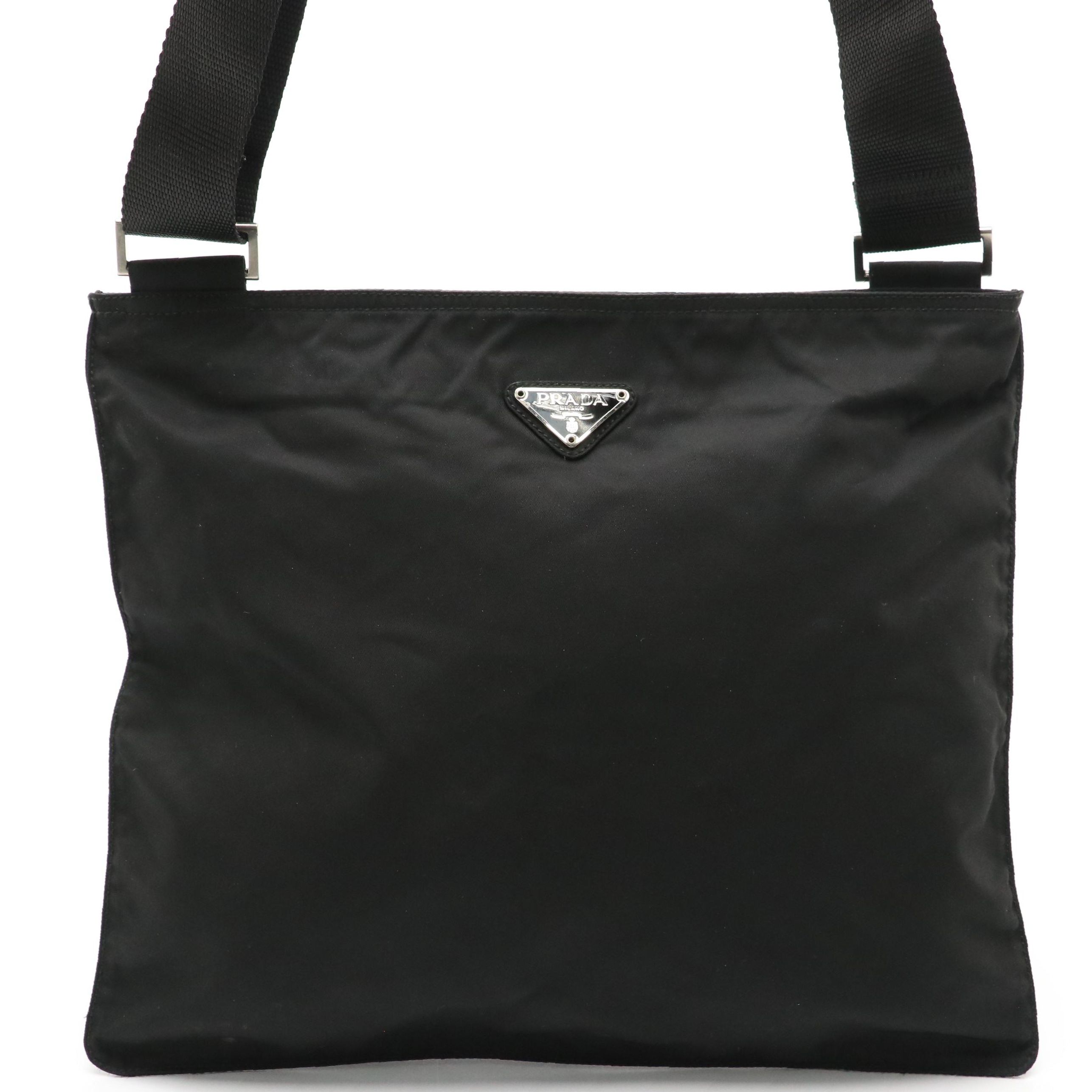 Prada Black Tessuto Nylon Flat Zippered Crossbody Bag