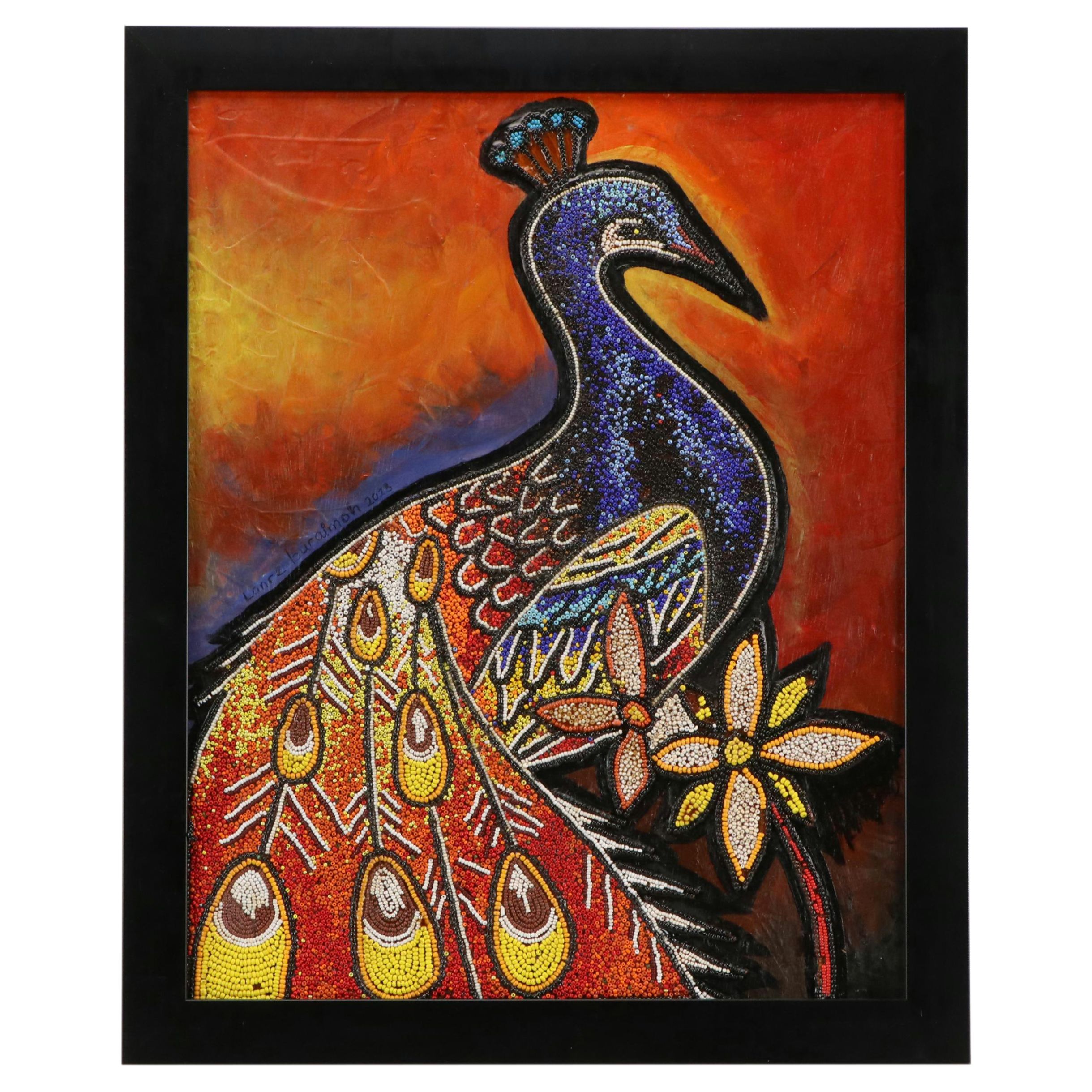 Lanre Buraimoh Floral Stylized Collage "Peacock," 2023