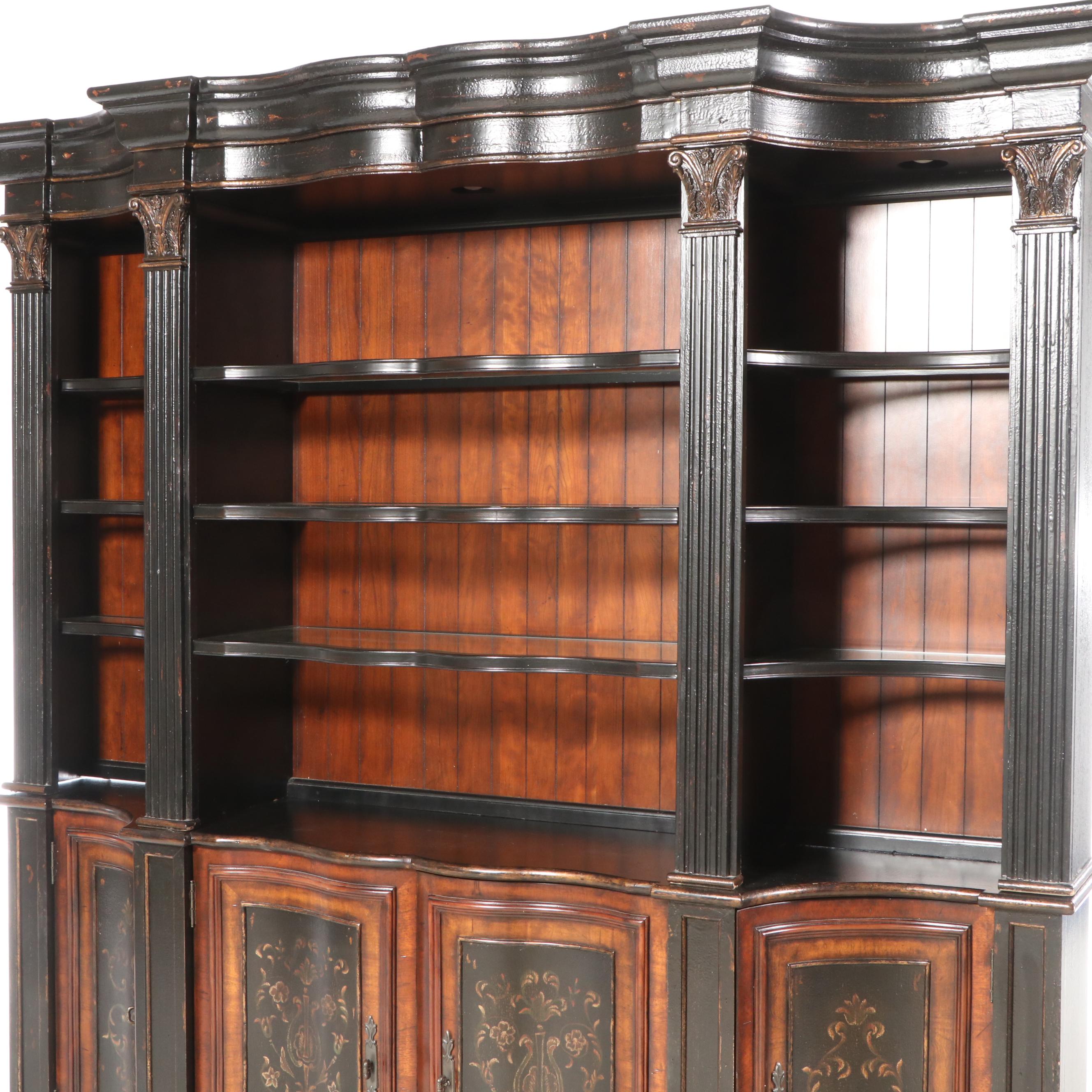 Hooker Seven Seas Collection Ebonized and Parcel Gilt Serpentine-Front Bookcase