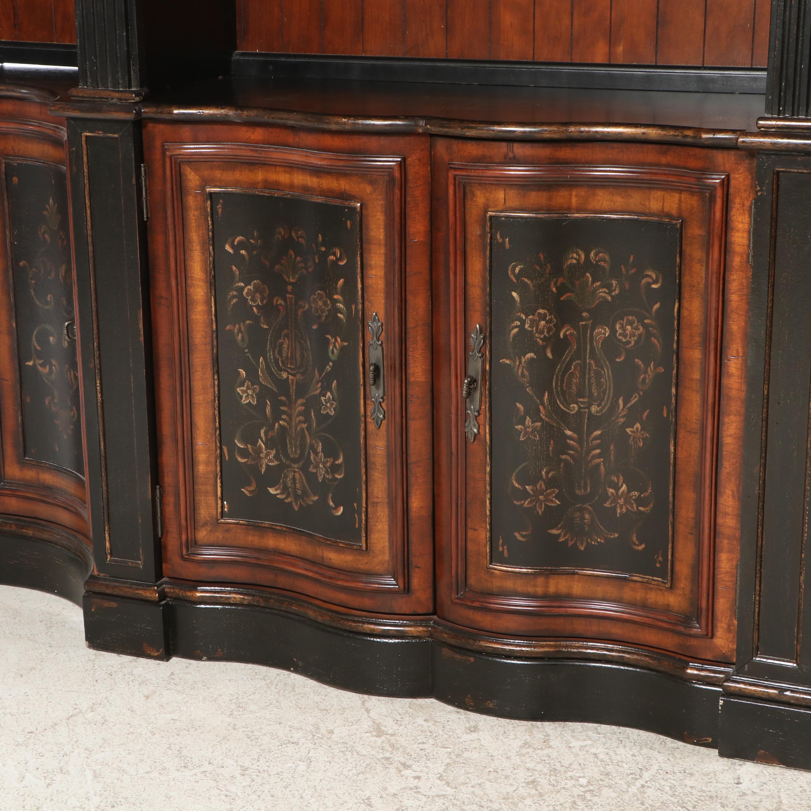 Hooker Seven Seas Collection Ebonized and Parcel Gilt Serpentine-Front Bookcase