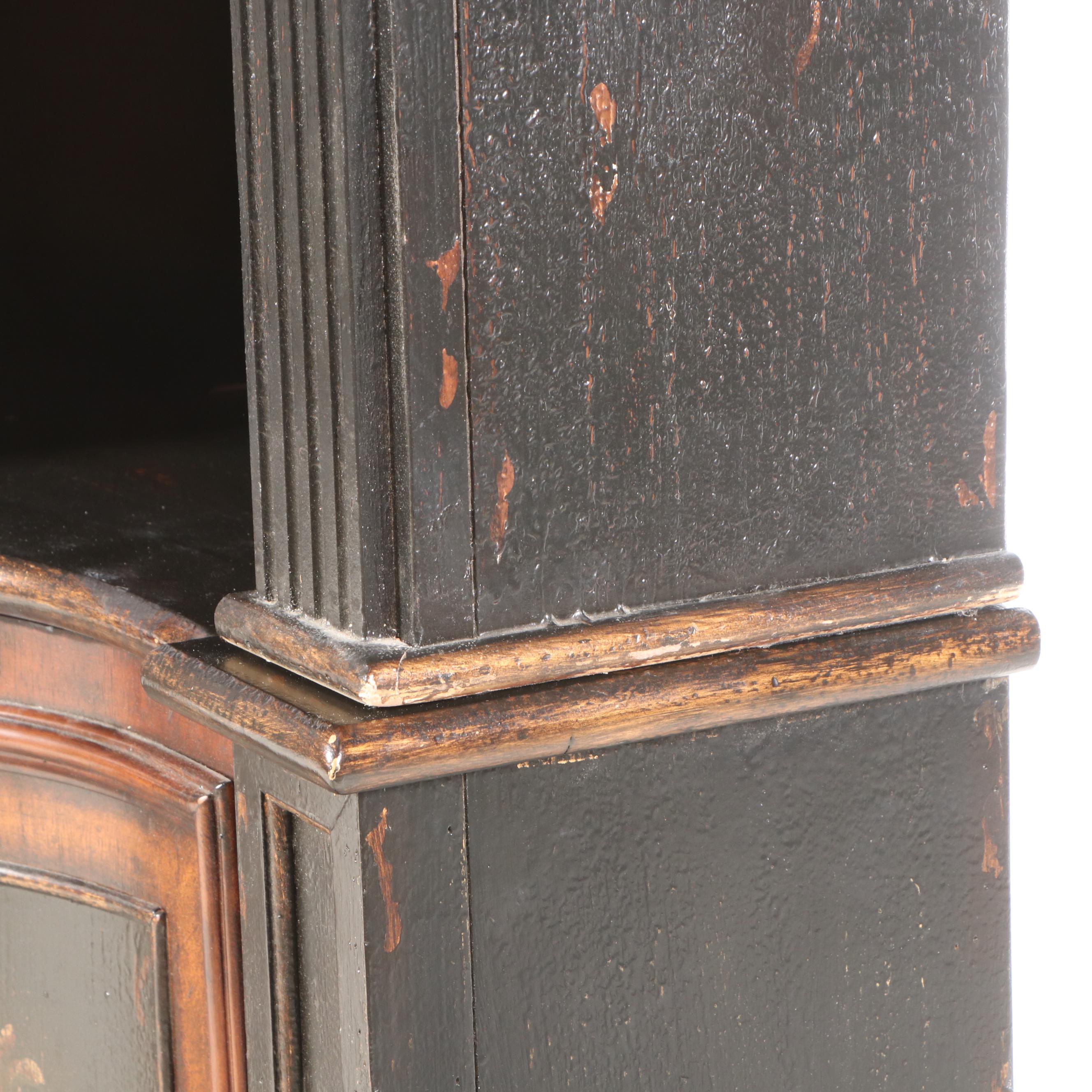 Hooker Seven Seas Collection Ebonized and Parcel Gilt Serpentine-Front Bookcase