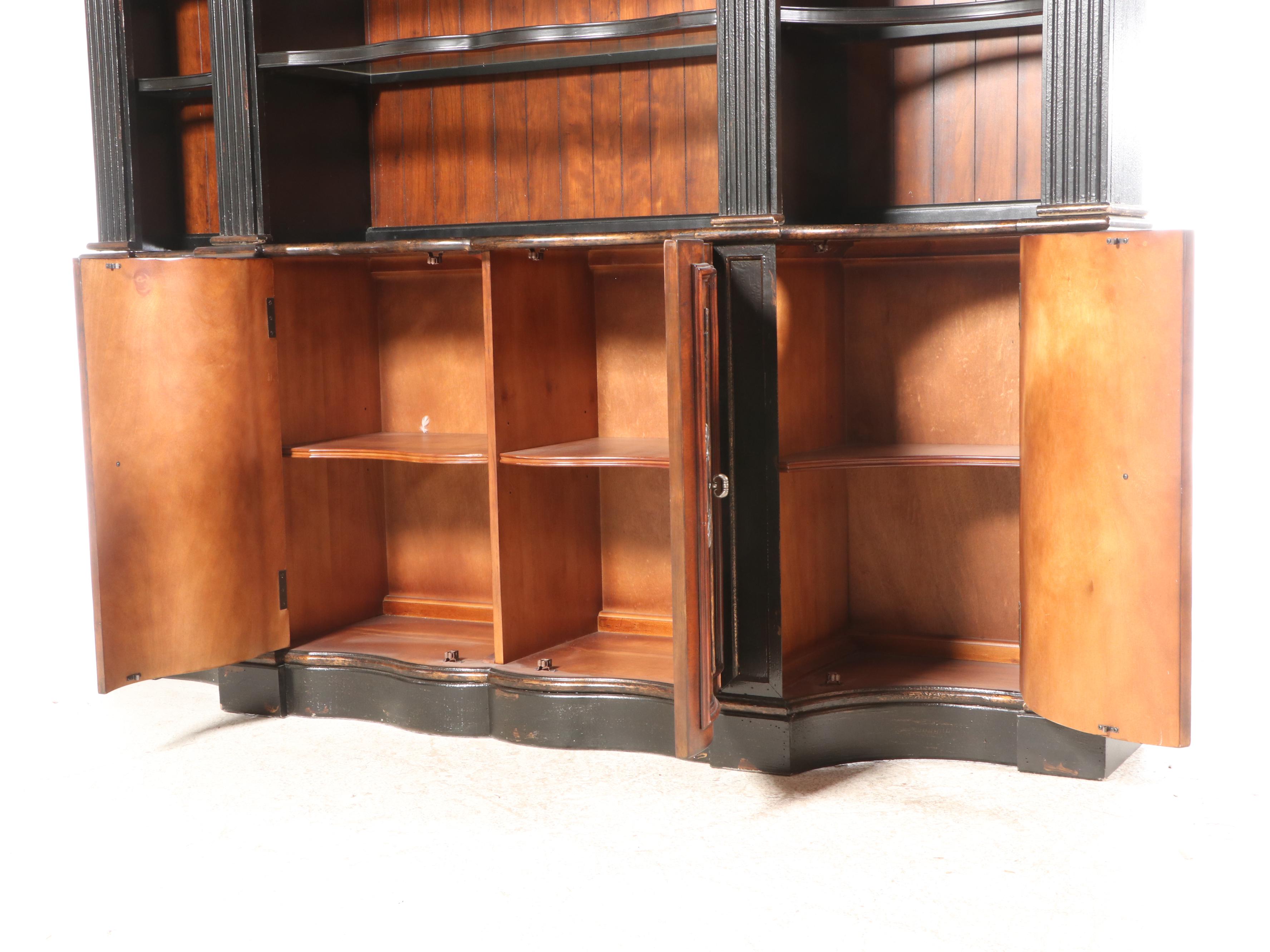 Hooker Seven Seas Collection Ebonized and Parcel Gilt Serpentine-Front Bookcase