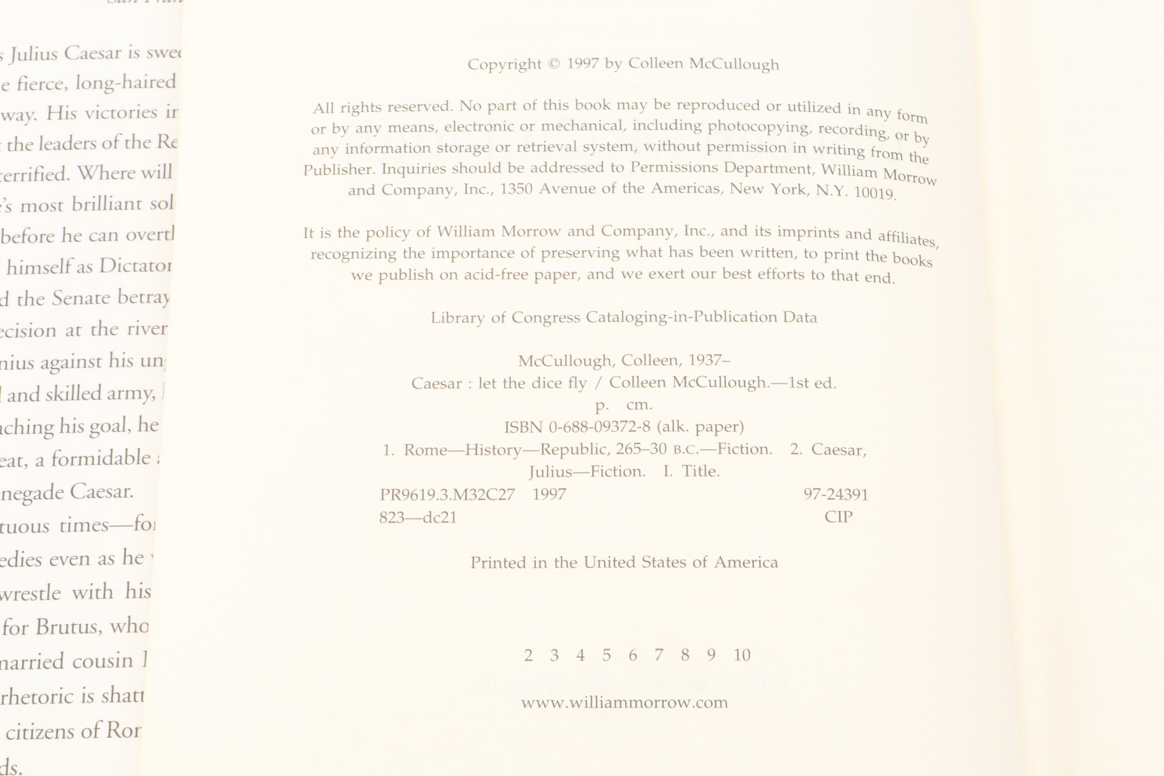 First Edition "Caesar's Women" and More Historical Fiction by Colleen McCullough