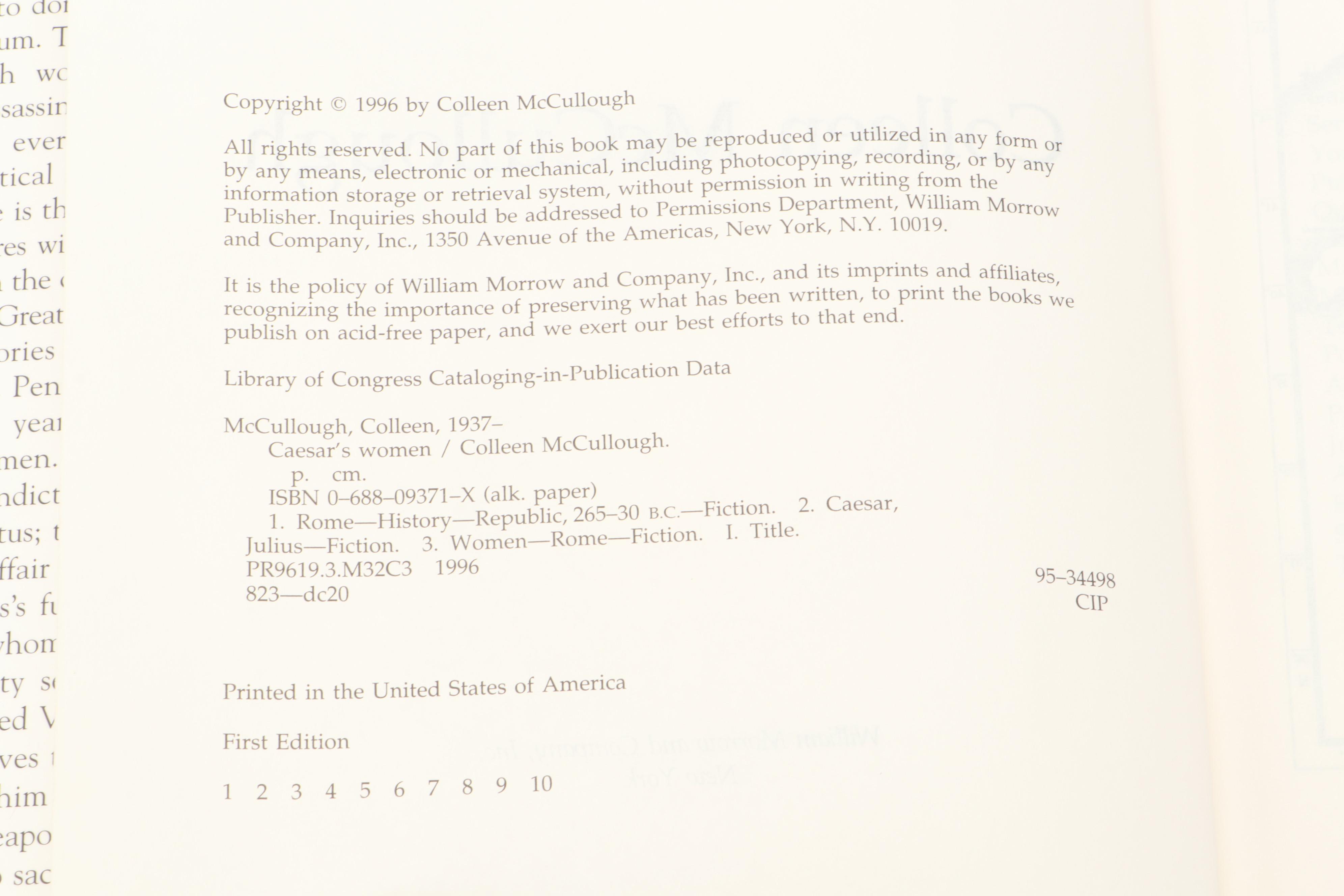 First Edition "Caesar's Women" and More Historical Fiction by Colleen McCullough