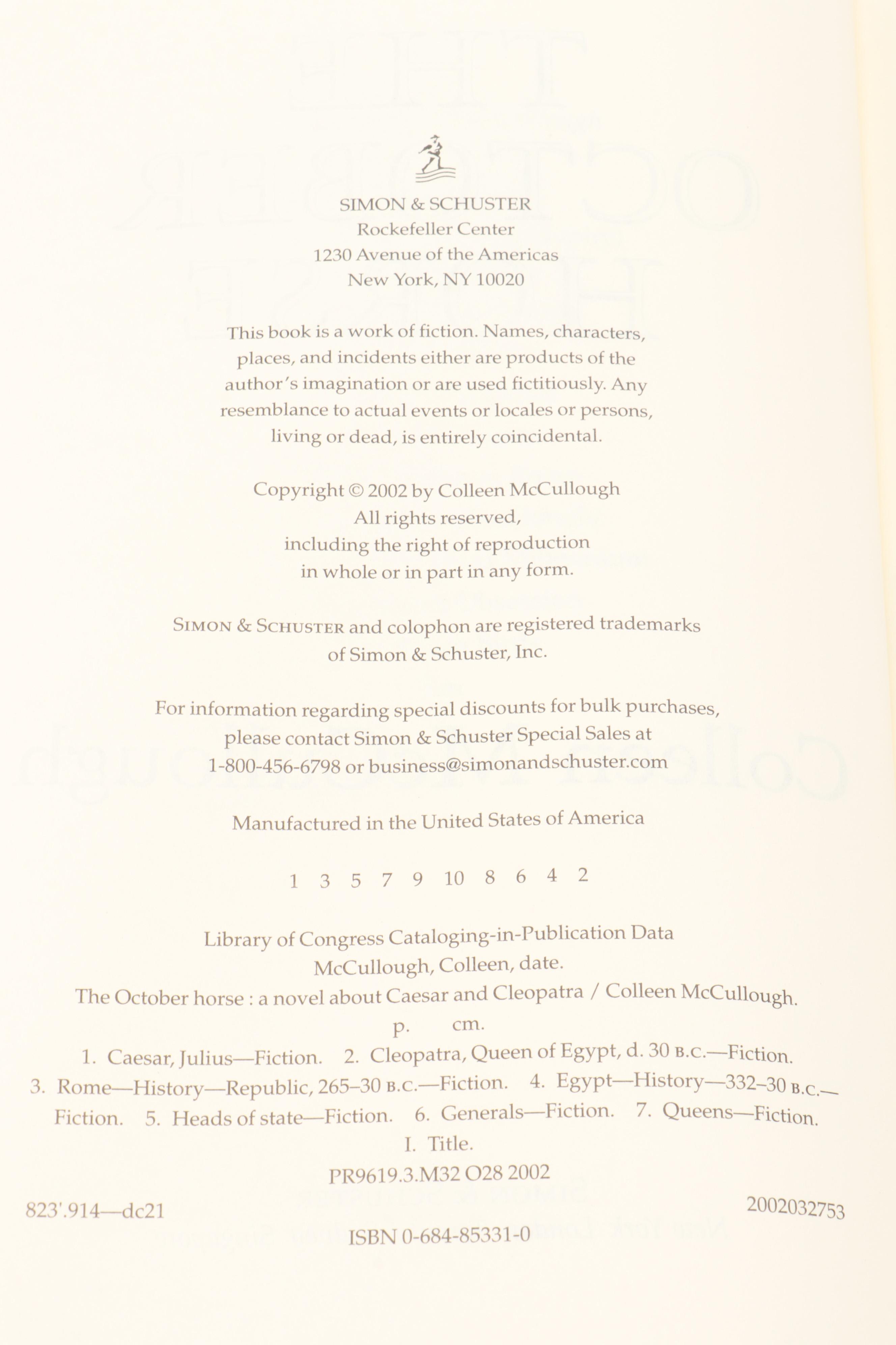 First Edition "Caesar's Women" and More Historical Fiction by Colleen McCullough