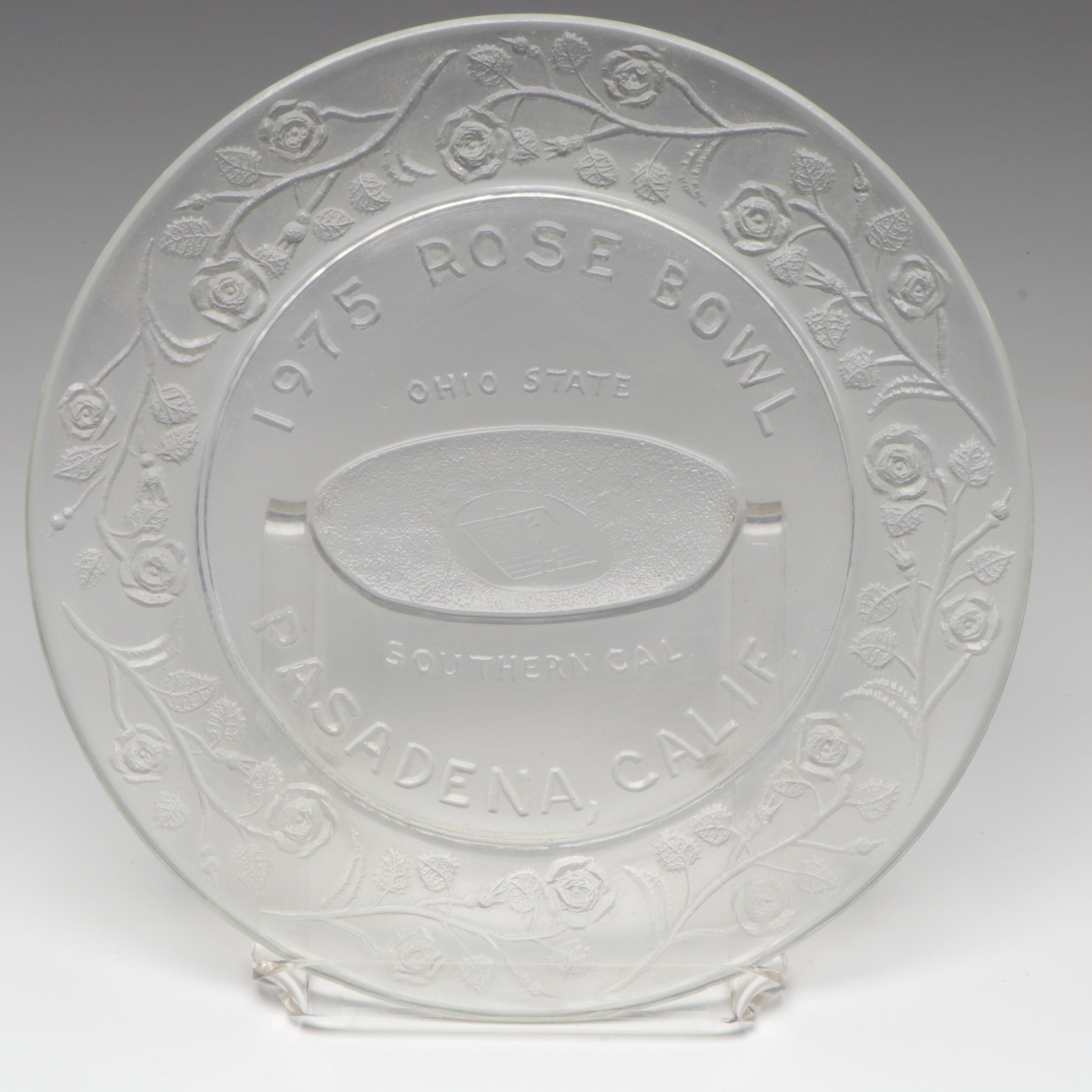 Commemorative Glass 1975 Rose Bowl Plate with Glass Turtle Figurines